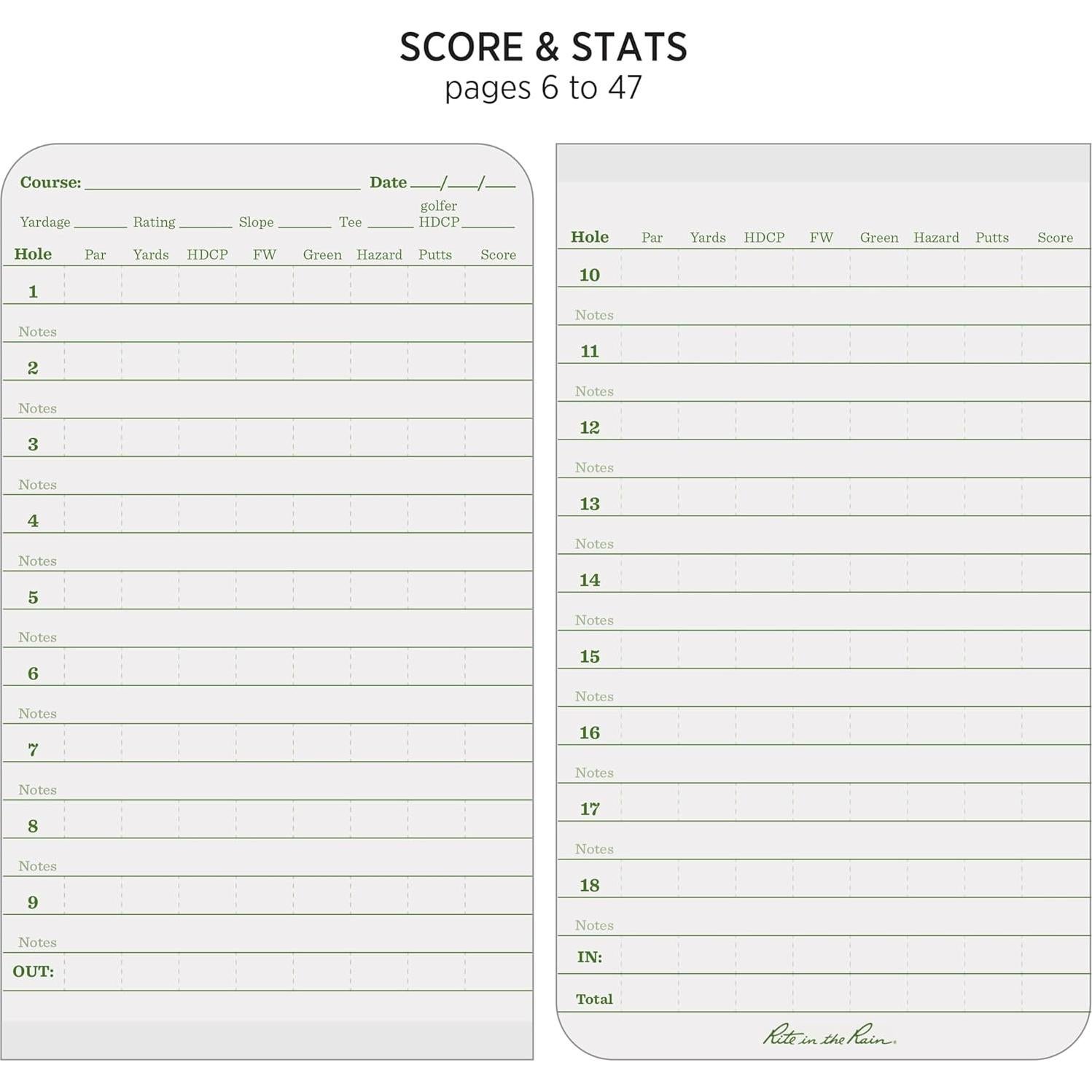 Cuaderno de Golf Rite in the Rain Todo Clima Verde 15.2x8.9cm