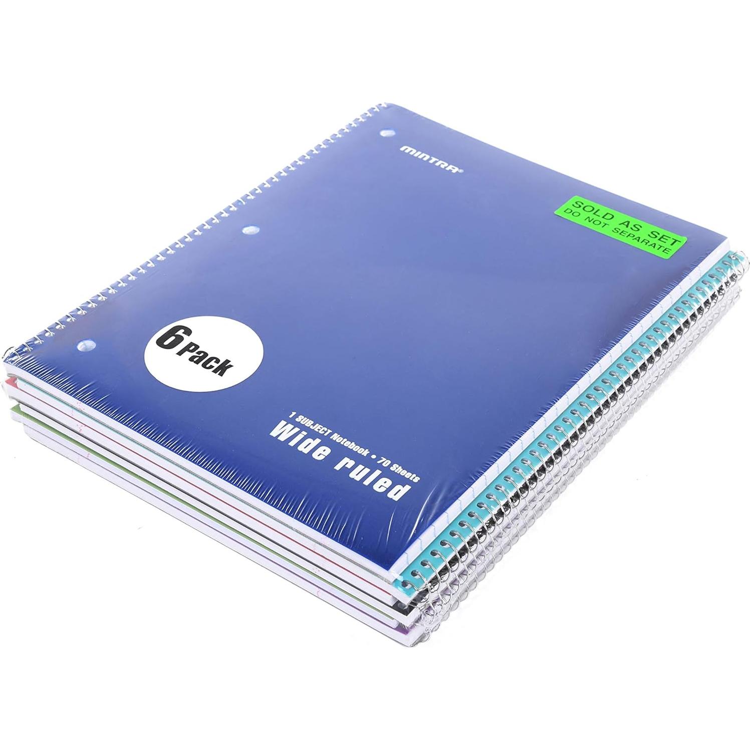 Cuadernos Espirales Mintra Office 6PK - 70 Hojas Rayado Ancho