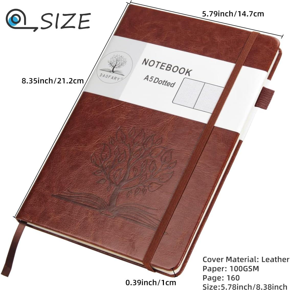 Cuaderno de Puntos A5 Daofary Cuero Marrón 160 Páginas 100gsm