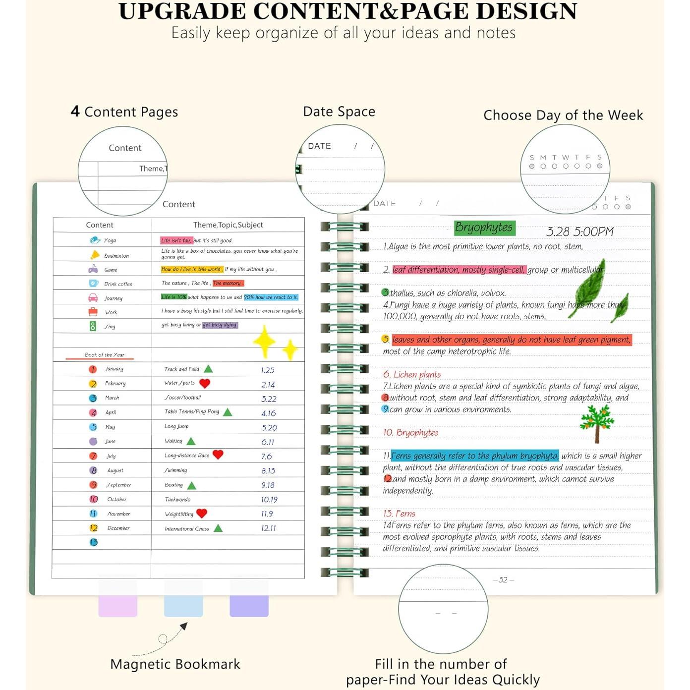 Cuaderno de espiral B5 MUAHLIUB 360 páginas 100GSM Verde