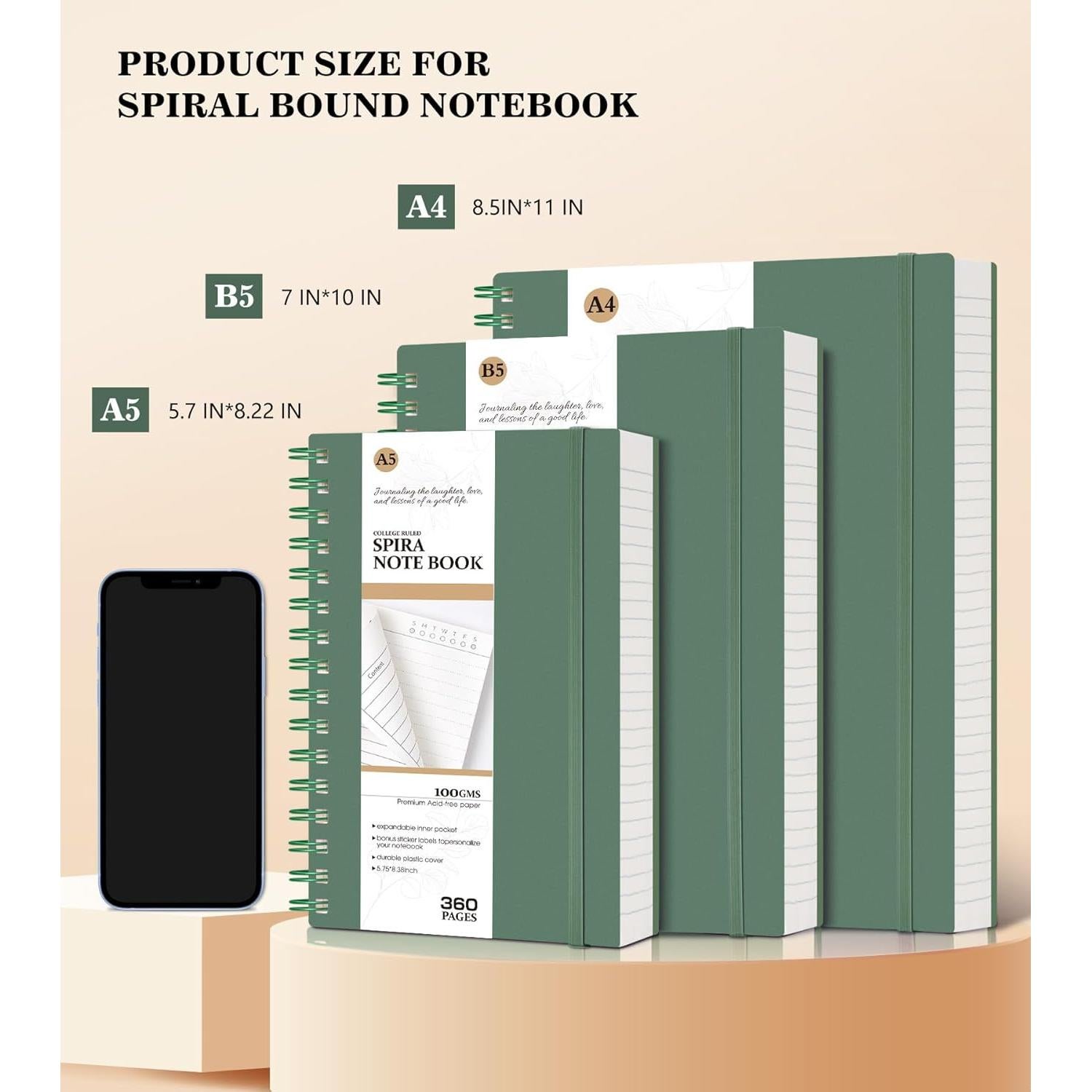 Cuaderno de espiral B5 MUAHLIUB 360 páginas 100GSM Verde