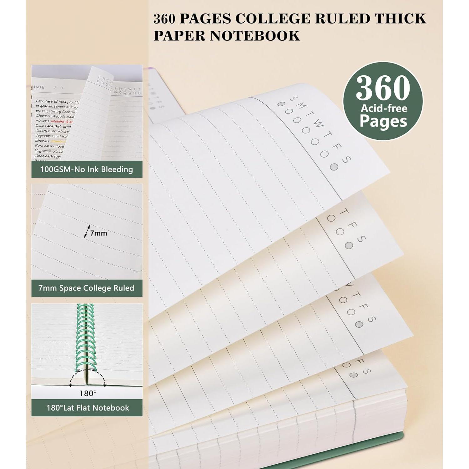 Cuaderno de espiral B5 MUAHLIUB 360 páginas 100GSM Verde