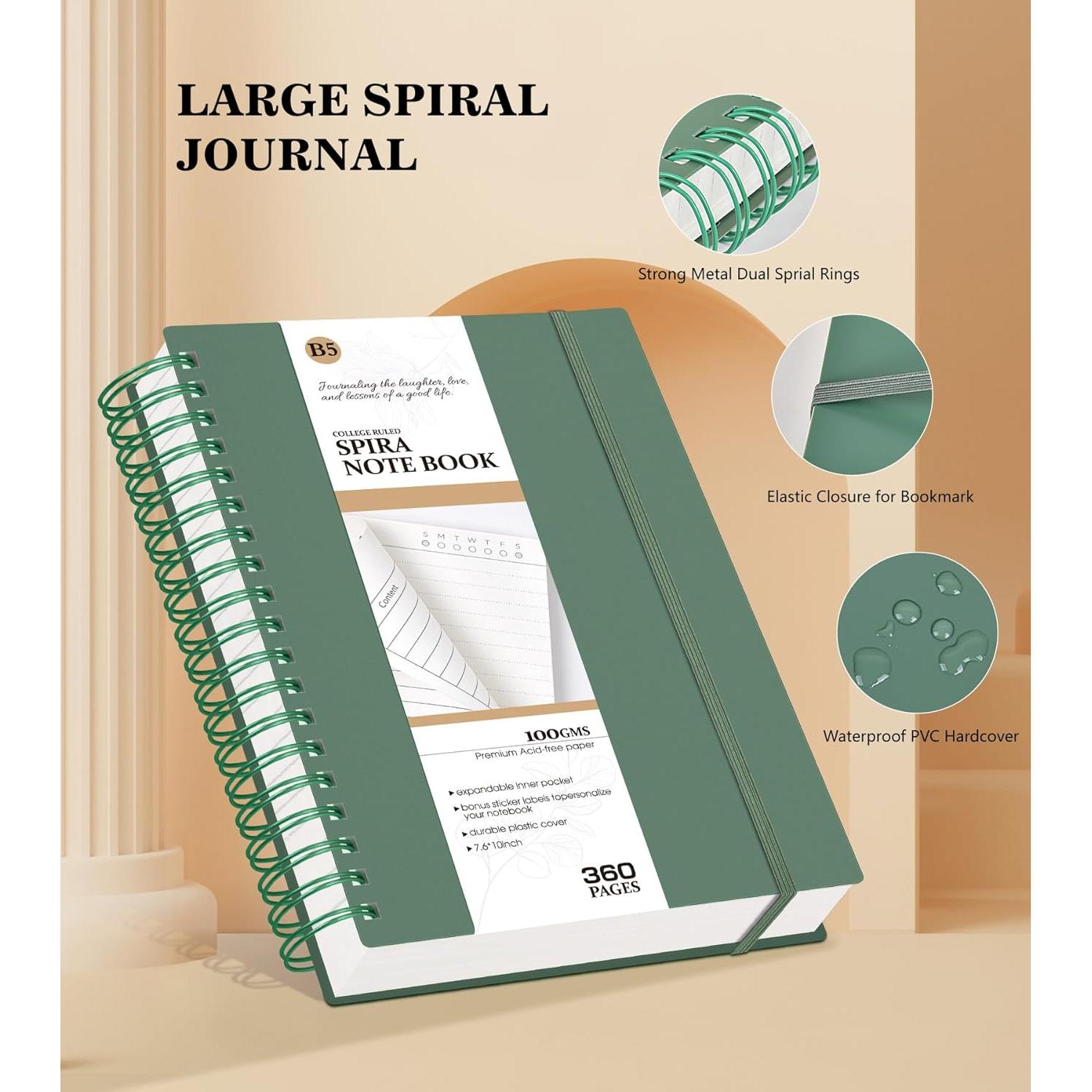 Cuaderno de espiral B5 MUAHLIUB 360 páginas 100GSM Verde