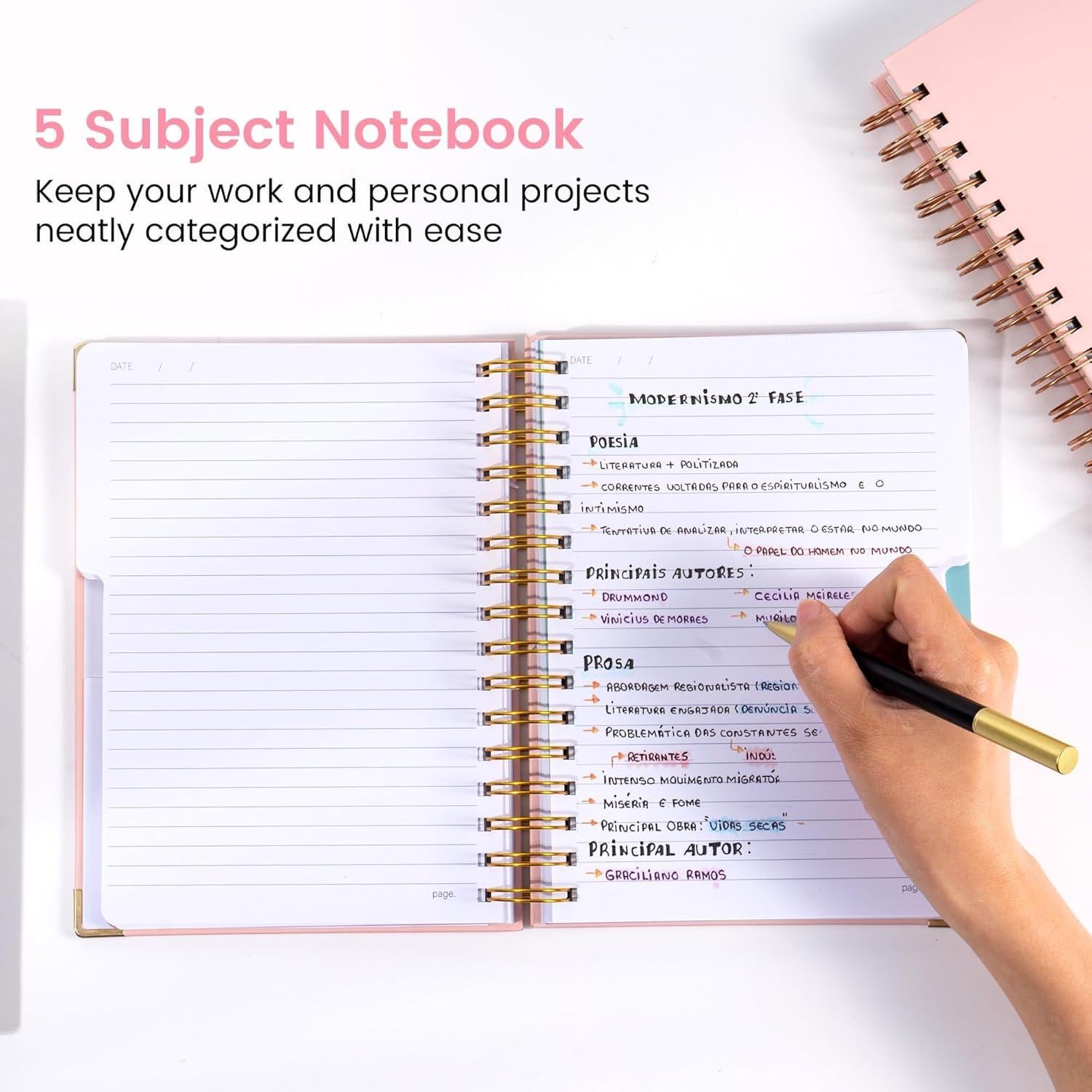 Cuaderno Espiral Tapa Dura Yoment A5 Rosa 200 Páginas