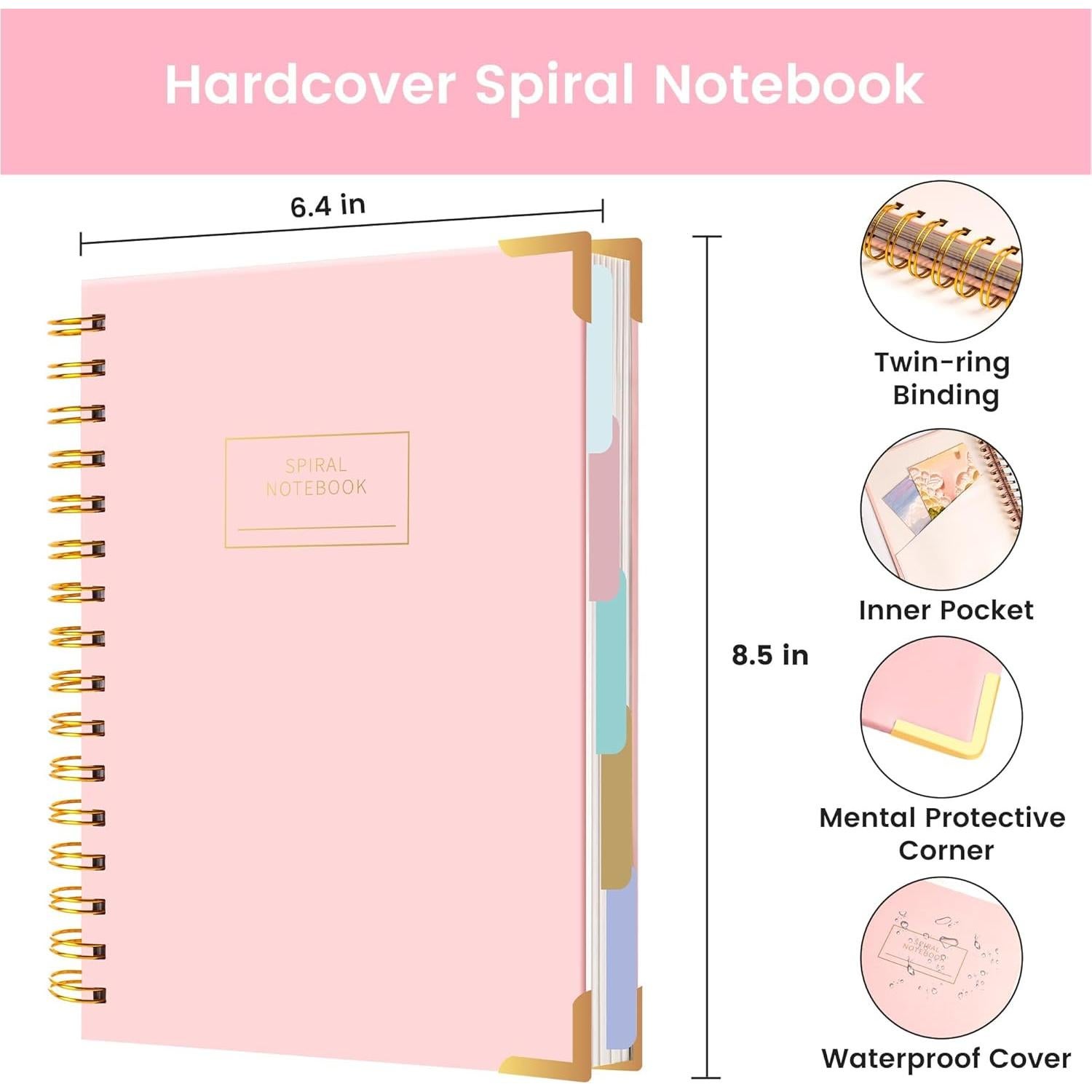 Cuaderno Espiral Tapa Dura Yoment A5 Rosa 200 Páginas