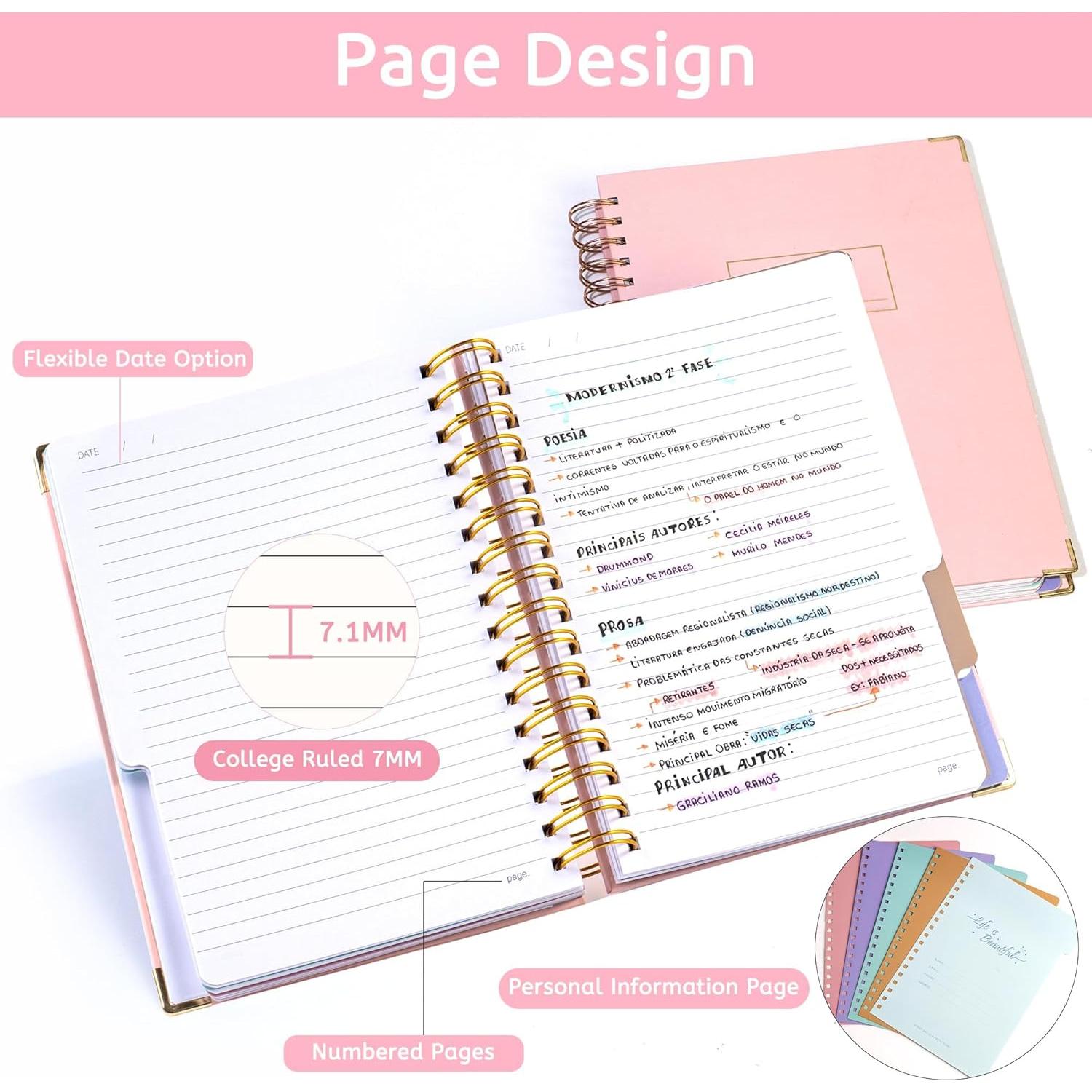 Cuaderno Espiral Tapa Dura Yoment A5 Rosa 200 Páginas