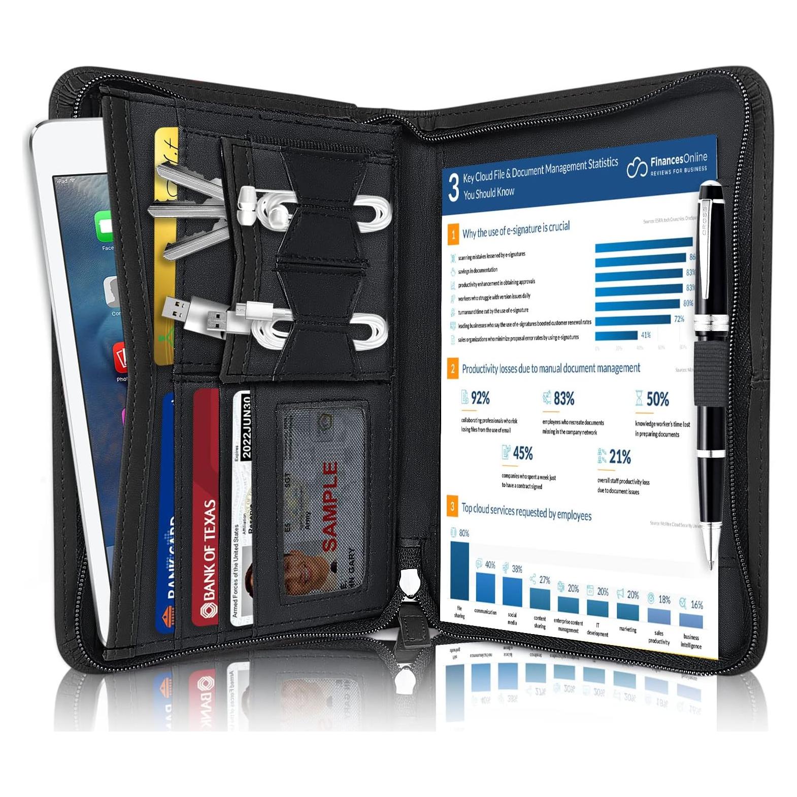 Carpeta de Cuero Godery con Cierre 24.1x16.5 cm Negra