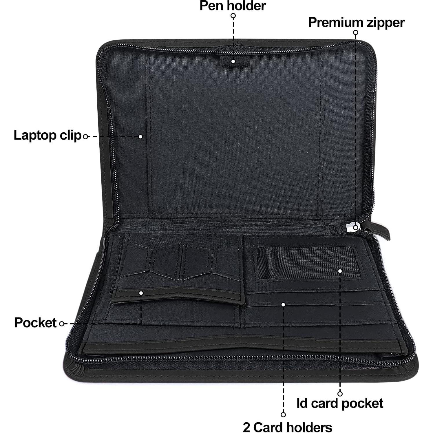 Carpeta de Cuero Godery con Cierre 24.1x16.5 cm Negra