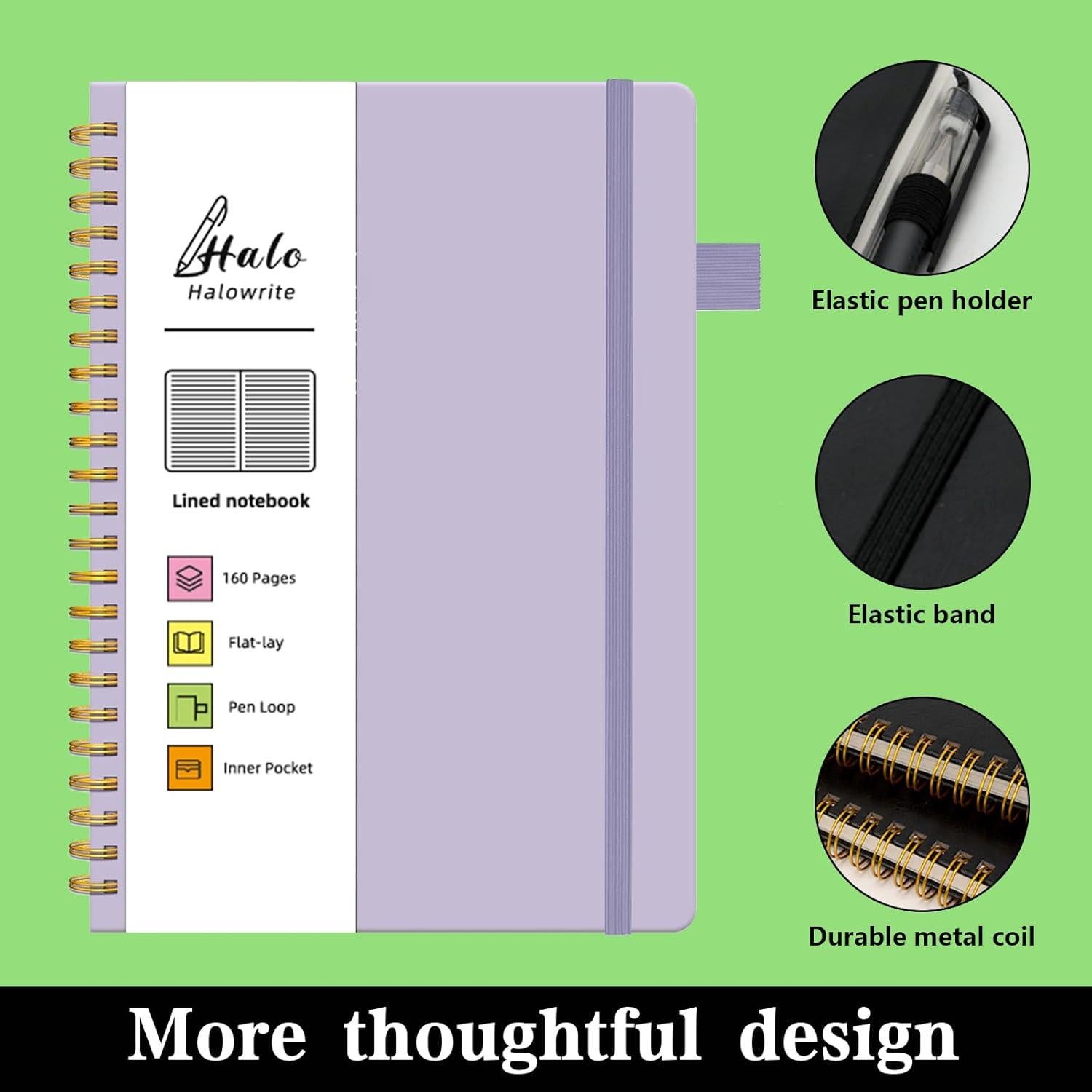 Cuaderno Espiral Halowrite A5 Tapa Dura Púrpura 160 Páginas