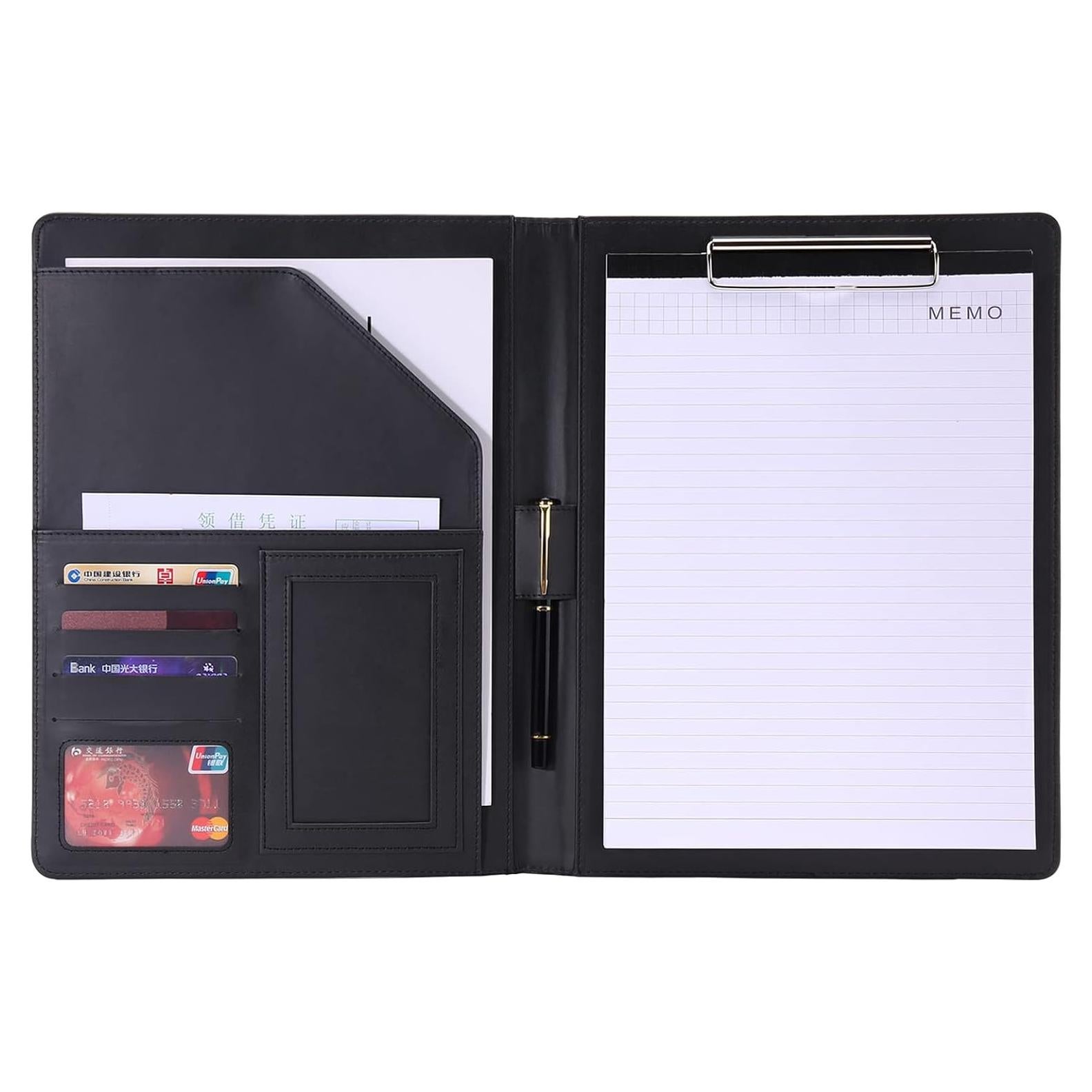 Carpeta Portafolio RHCSZ A4 Cuero Sintético Negro con Clip