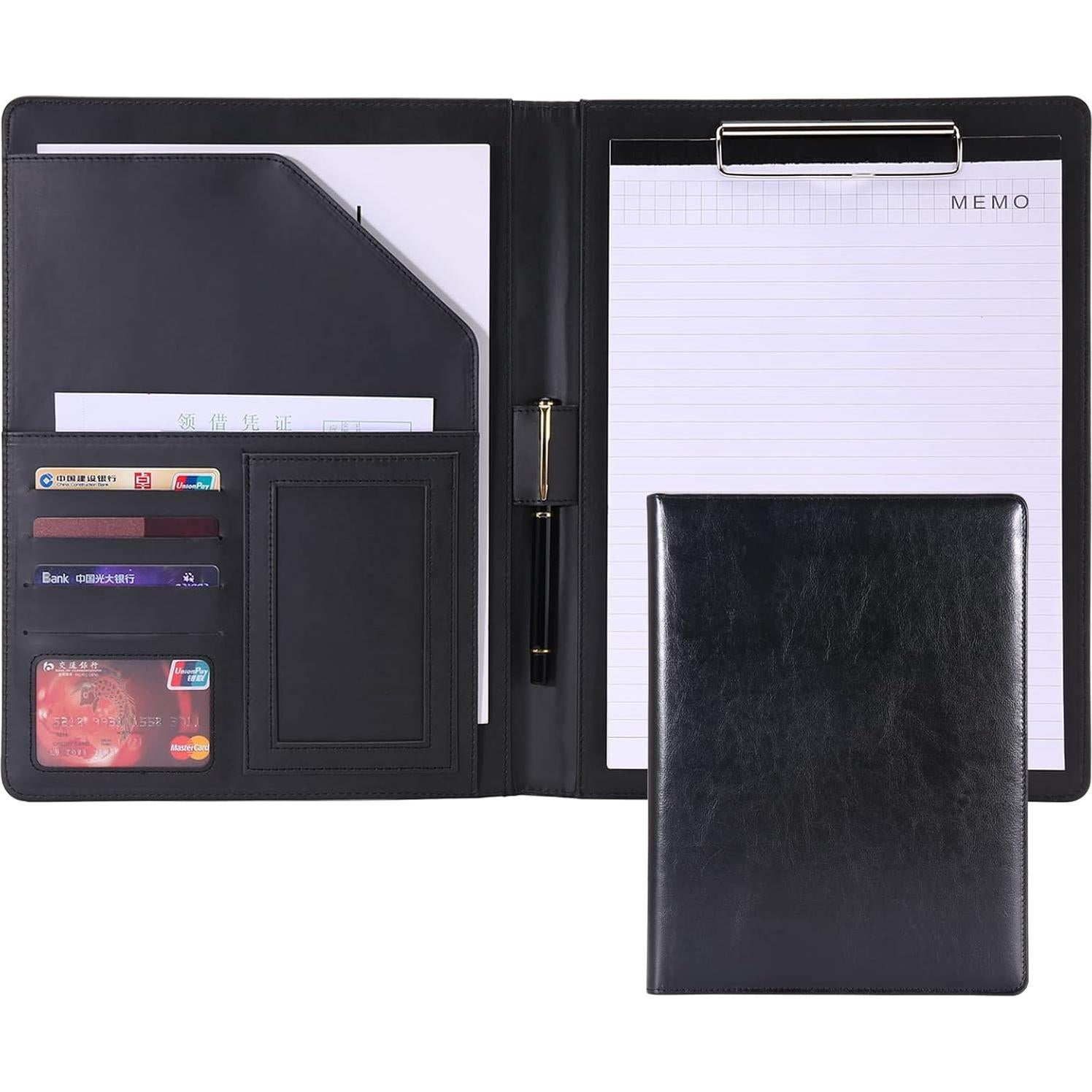 Carpeta Portafolio RHCSZ A4 Cuero Sintético Negro con Clip