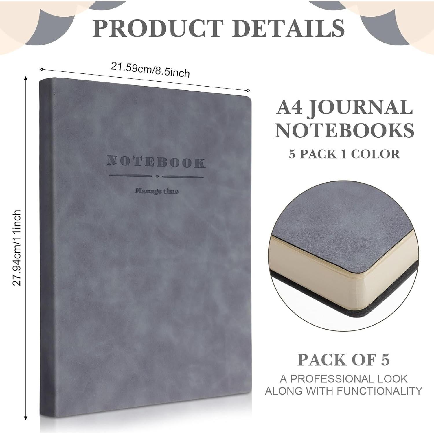 Paquete de 5 Cuadernos A4 SATINIOR 360 Páginas Gris