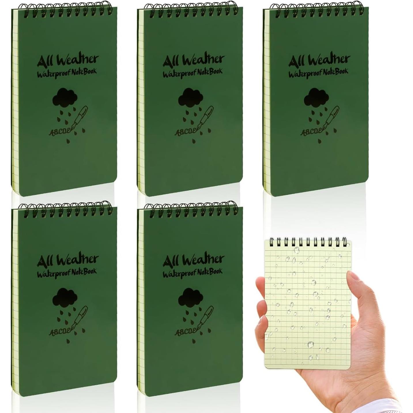 Paquete de 5 Cuadernos Impermeables HUOMAQFAN 10x15 cm Verde