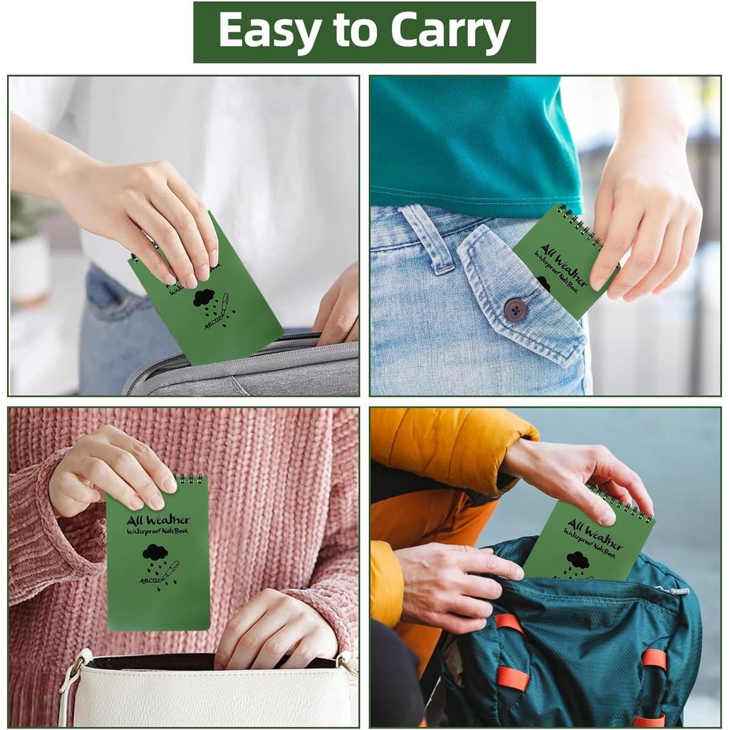 Paquete de 5 Cuadernos Impermeables HUOMAQFAN 10x15 cm Verde