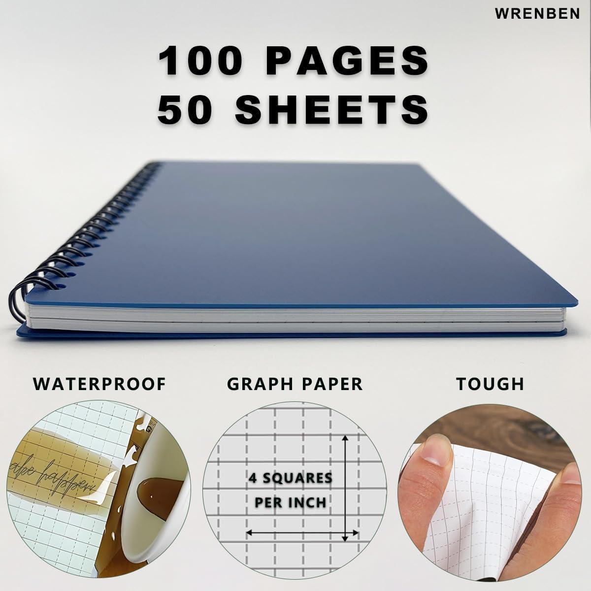 Cuadernos Espirales Impermeables WRENBEN 2PCS 100 Páginas