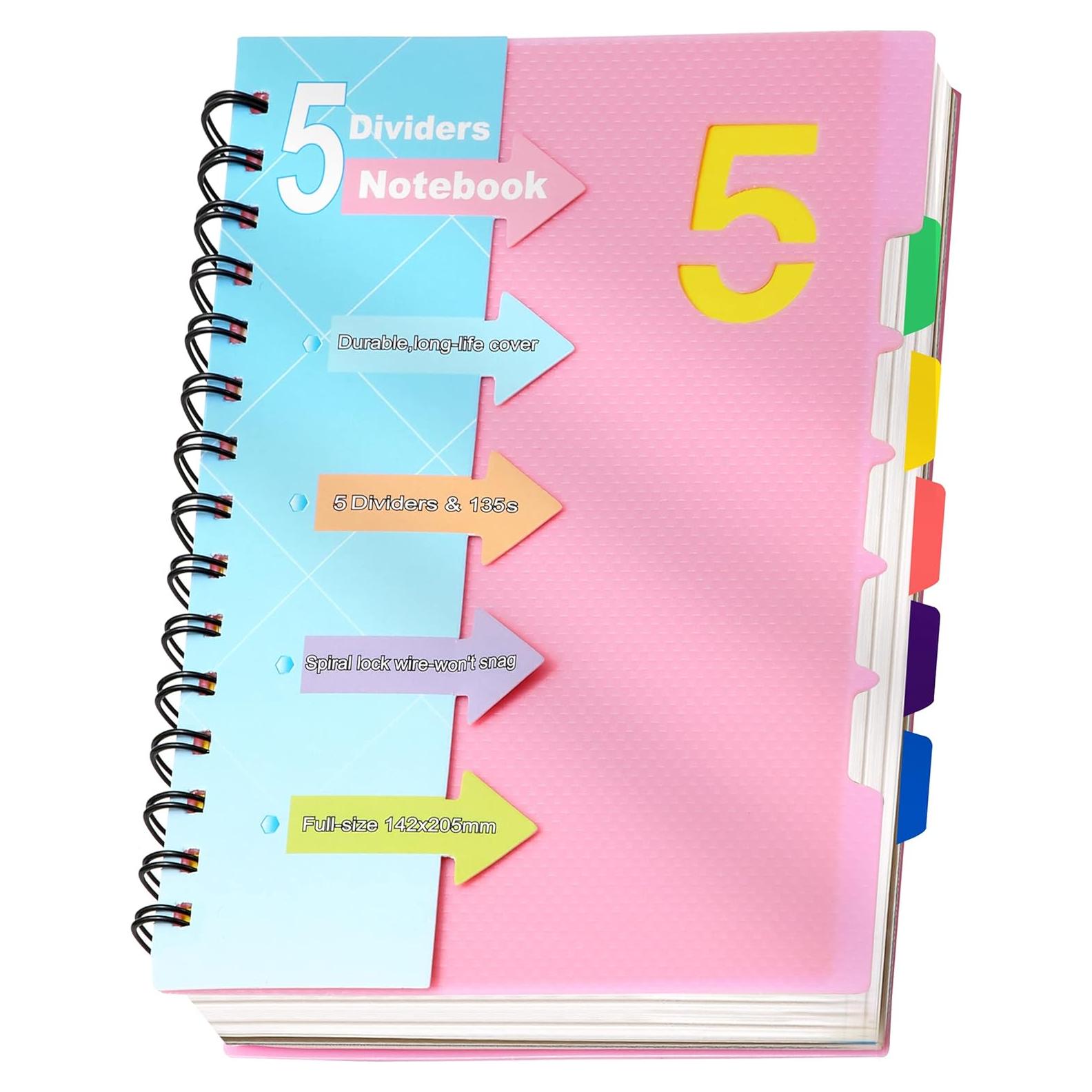 Cuaderno Espiral CAGIE A5 Rosa 5 Asignaturas 220 Páginas