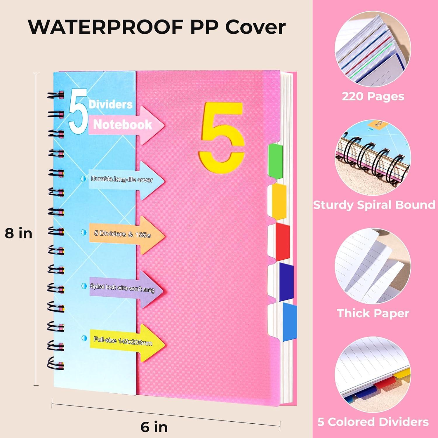 Cuaderno Espiral CAGIE A5 Rosa 5 Asignaturas 220 Páginas