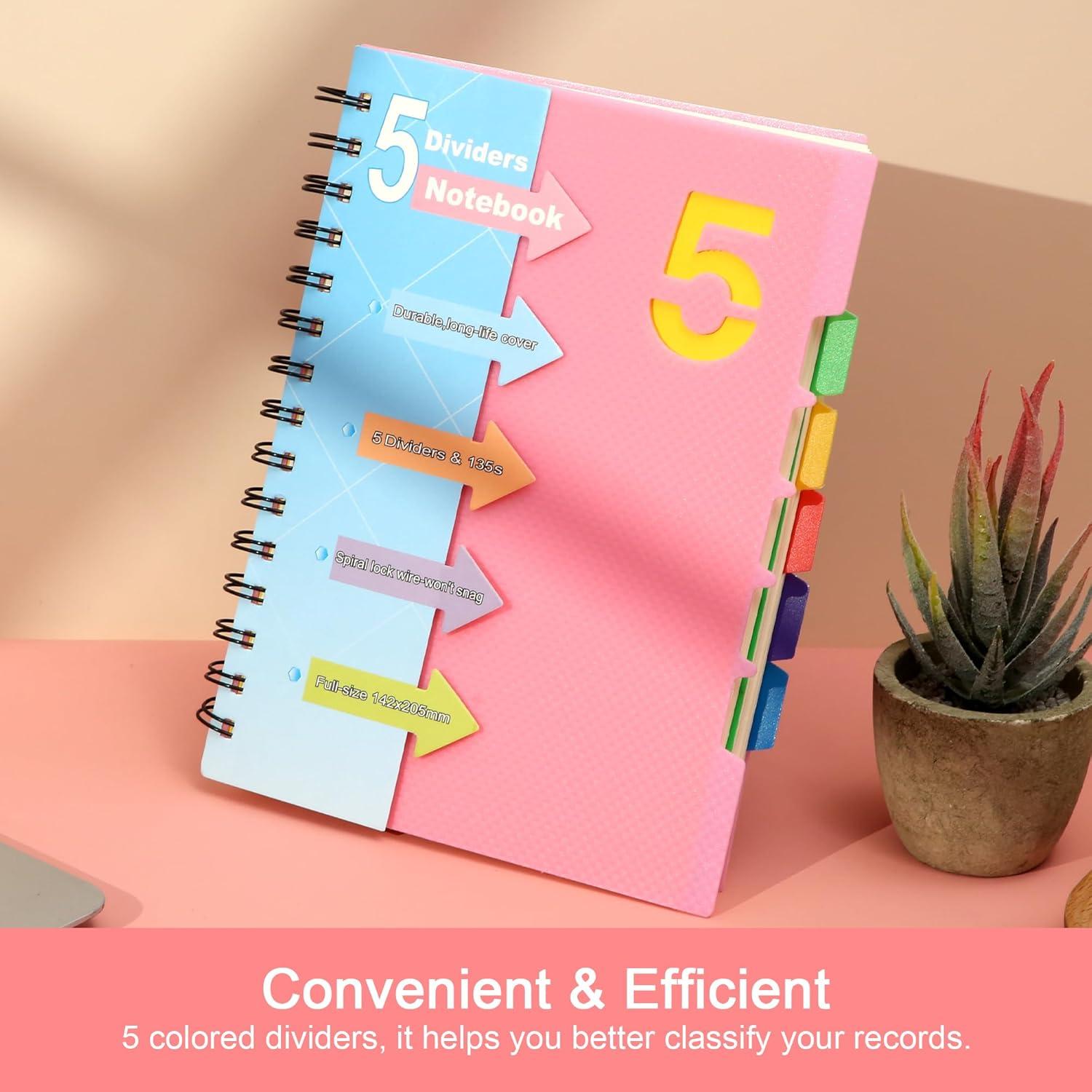 Cuaderno Espiral CAGIE A5 Rosa 5 Asignaturas 220 Páginas