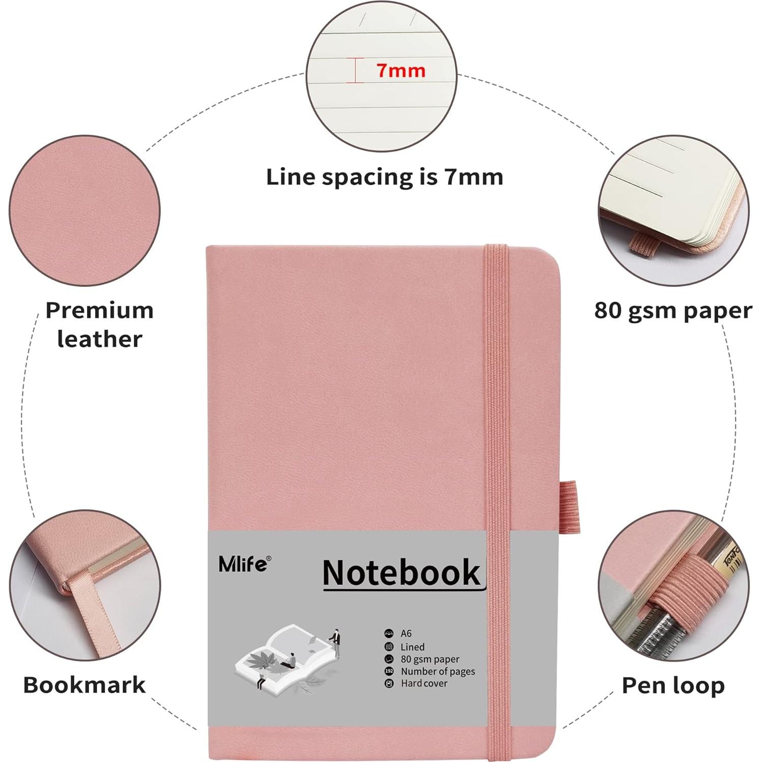 Cuaderno A6 Mlife Rayado Tapa Dura Rosa 192 Páginas