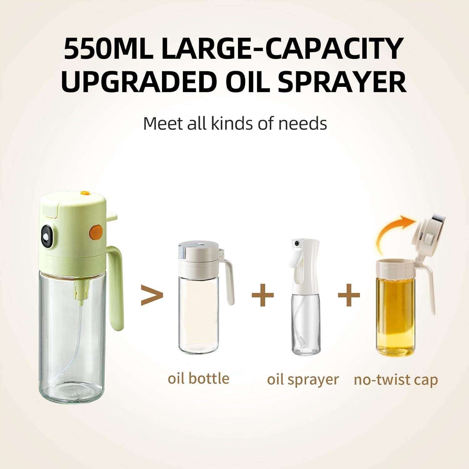 MDZF SWEET HOME Oil Sprayer for Cooking, 18.6oz/550ml 2 in 1 Olive Oil Dispenser Bottle for Kitchen, Premium Oil Spray Bottle, Oil Mister for Air Fryer, Salad, Frying, BBQ (Green)
