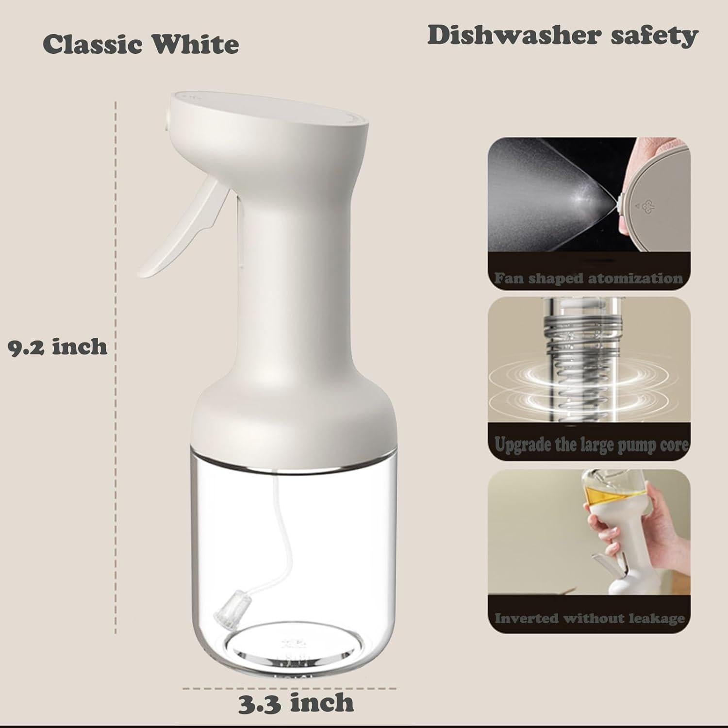 Pulverizador de Aceite de Oliva Povinmos 450ml Blanco - Control de Porciones