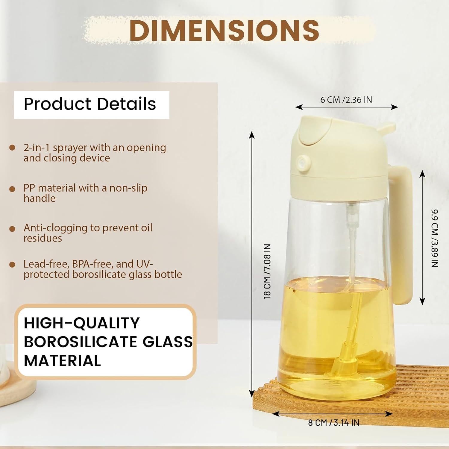 Rociador de Aceite de Vidrio Keethem 470ml 2 en 1 Blanco