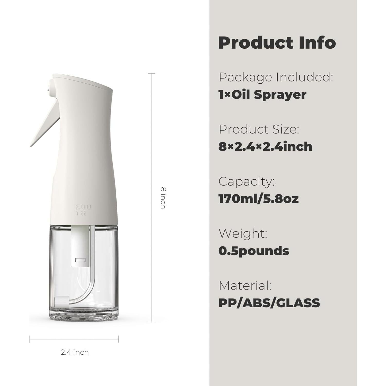 Rociador de Aceite Zuutii 170ml Reutilizable a Prueba de Fugas