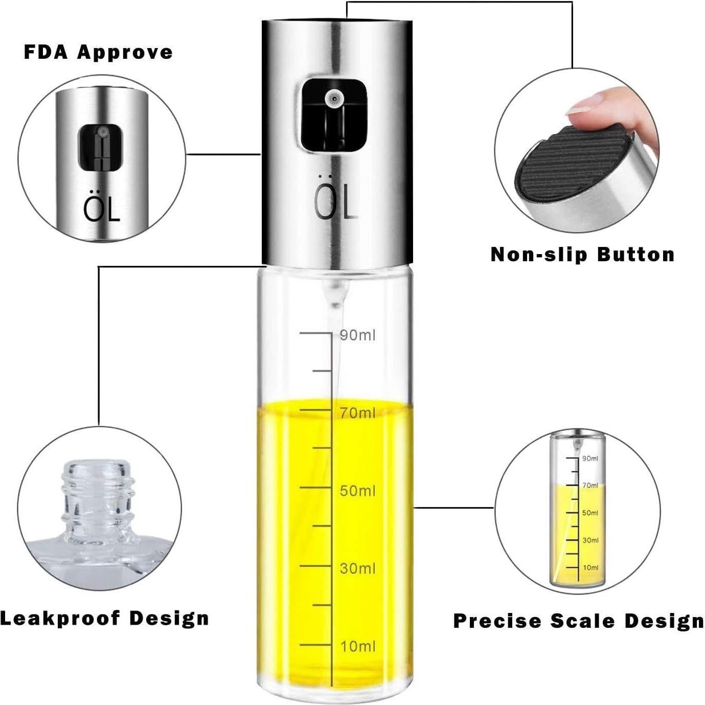Rociador de Aceite EDUFUNBO 100ml Vidrio Acero Inoxidable