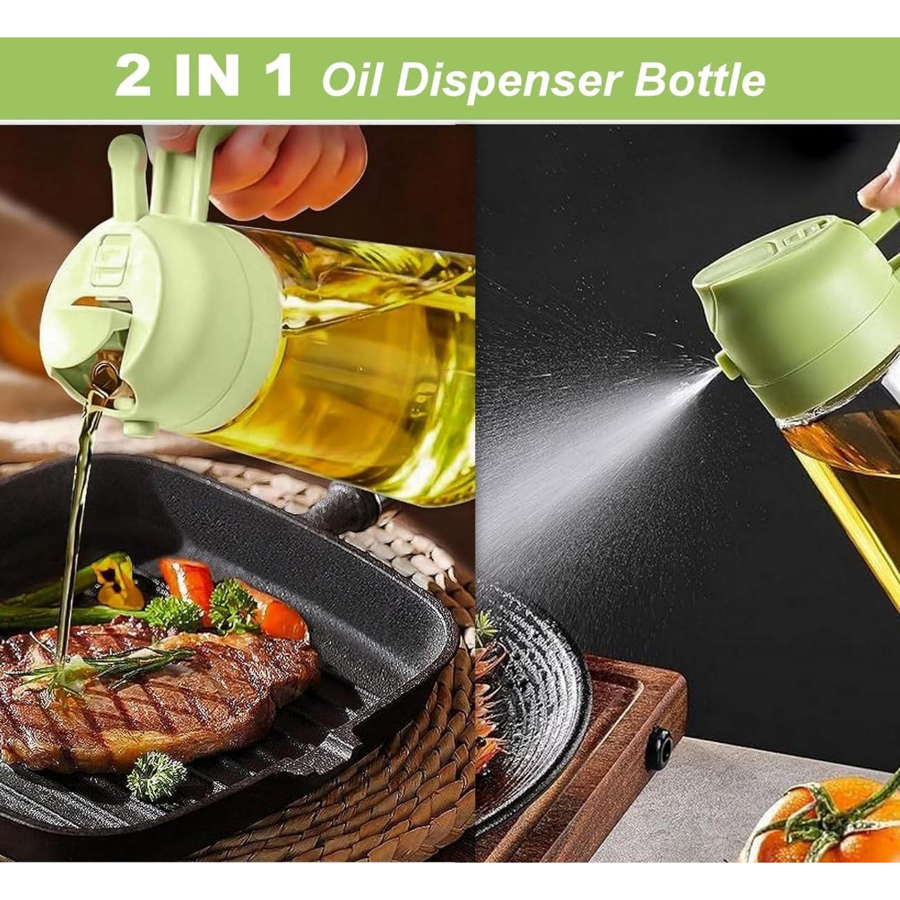 Botella dispensadora de aceite de oliva 2 en 1 Aukomer 470ml Verde