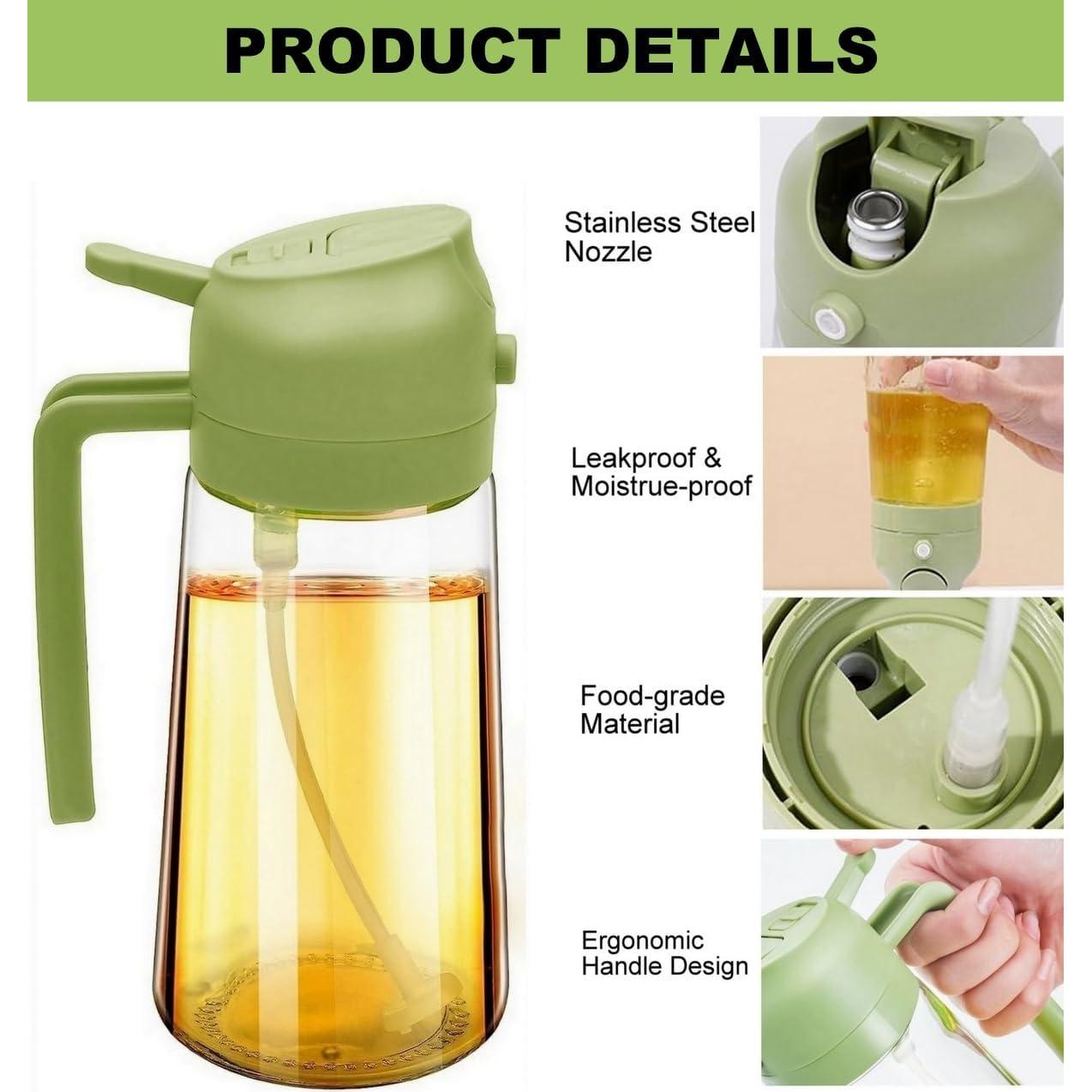 Botella dispensadora de aceite de oliva 2 en 1 Aukomer 470ml Verde