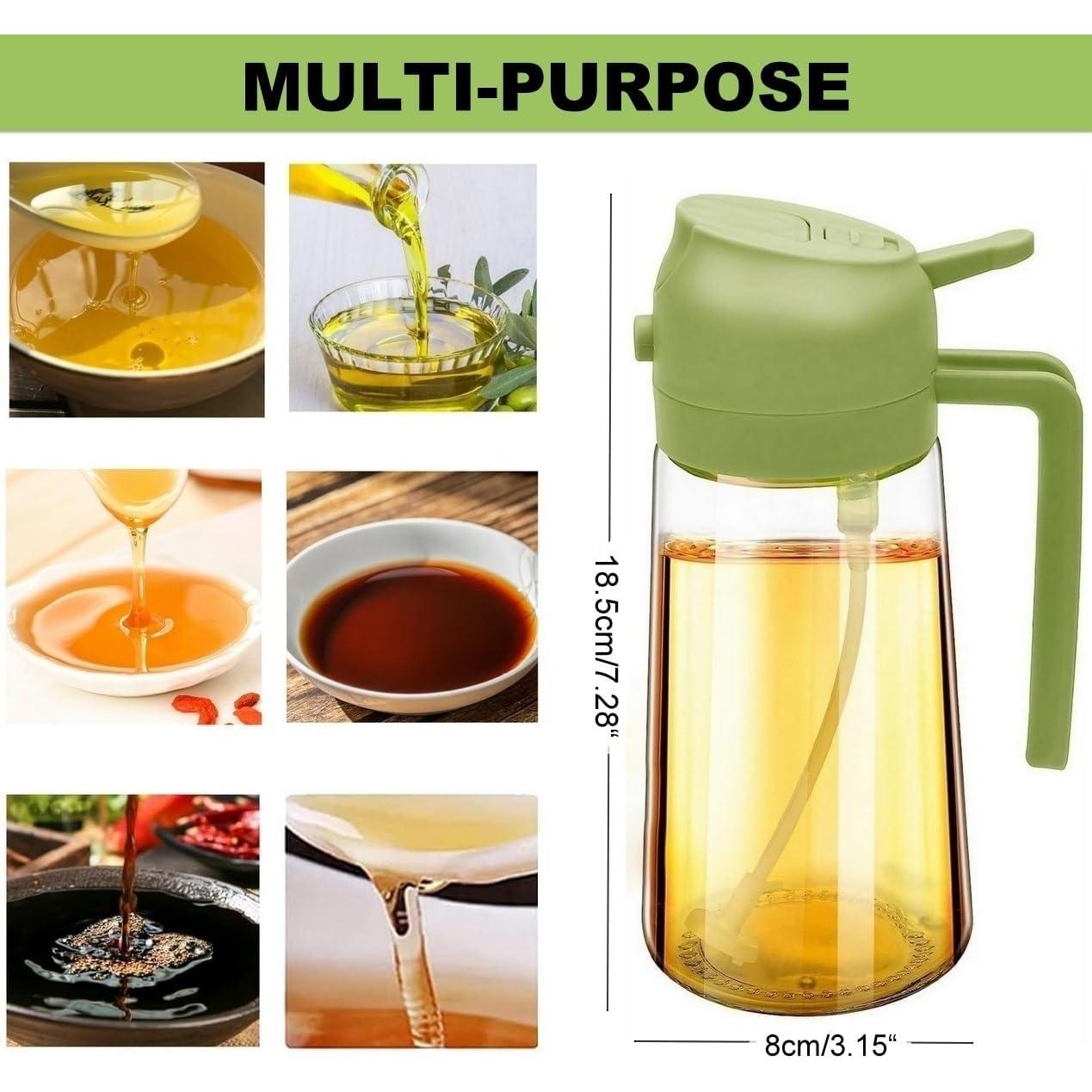 Botella dispensadora de aceite de oliva 2 en 1 Aukomer 470ml Verde