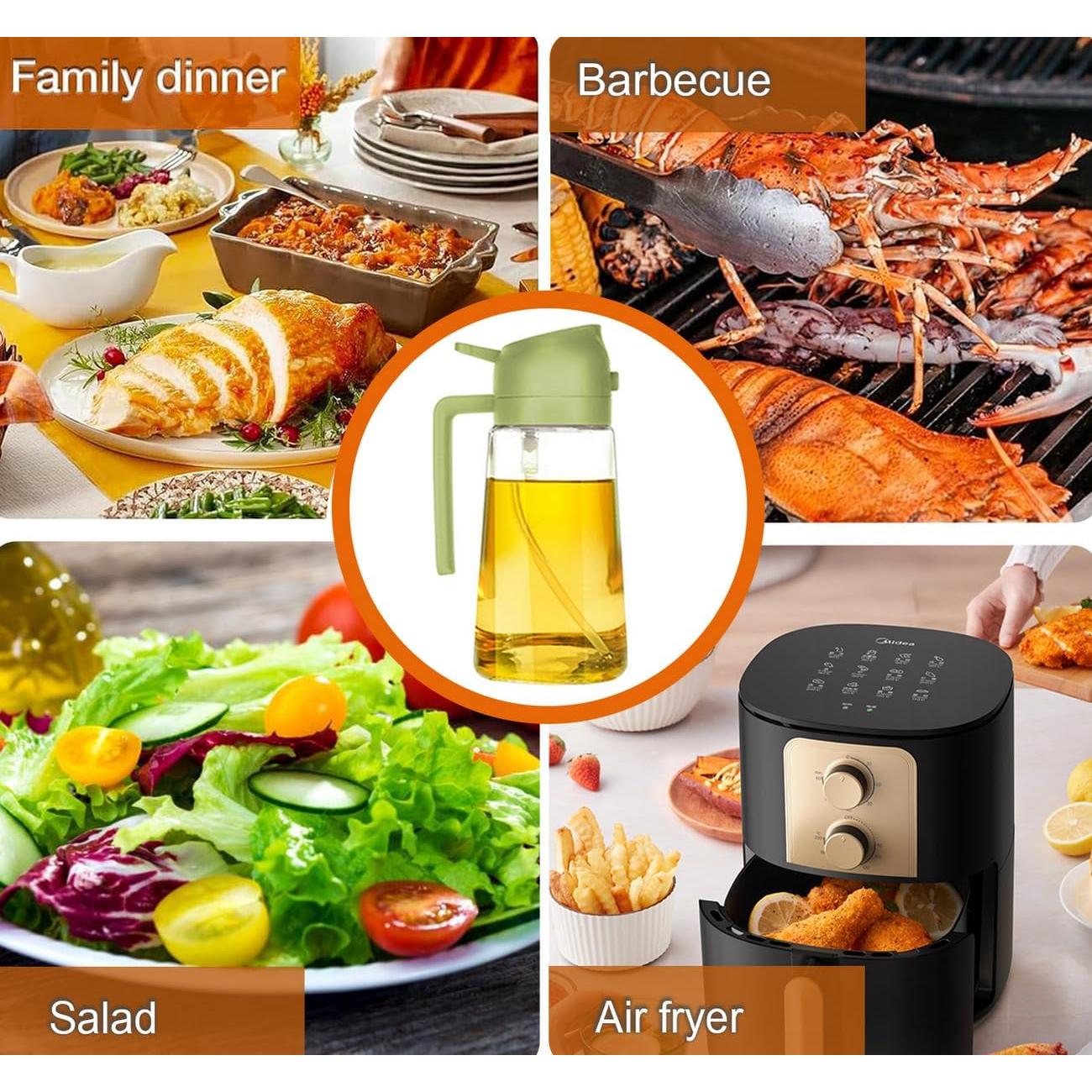 Botella dispensadora de aceite de oliva 2 en 1 Aukomer 470ml Verde