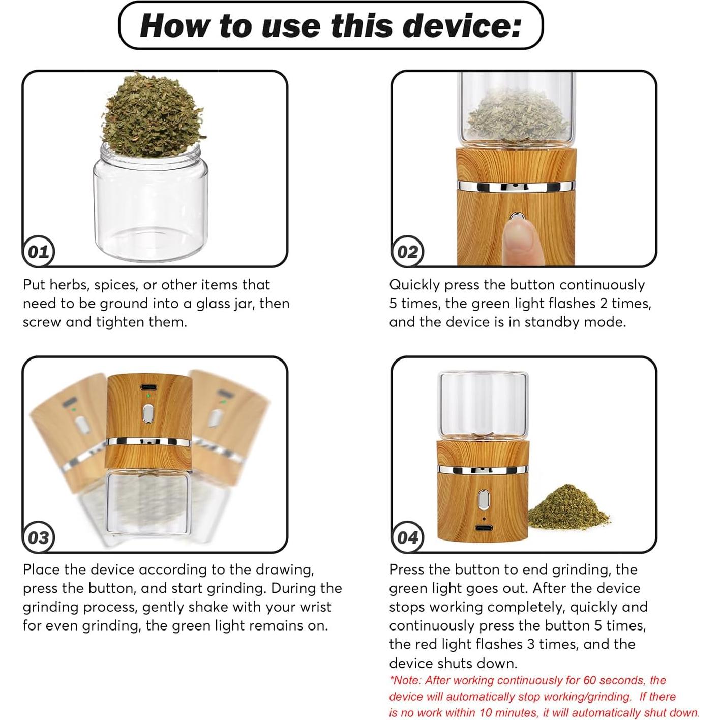 Molino Eléctrico de Hierbas BEIXI Mini 5.08x8.89 cm con Tarros