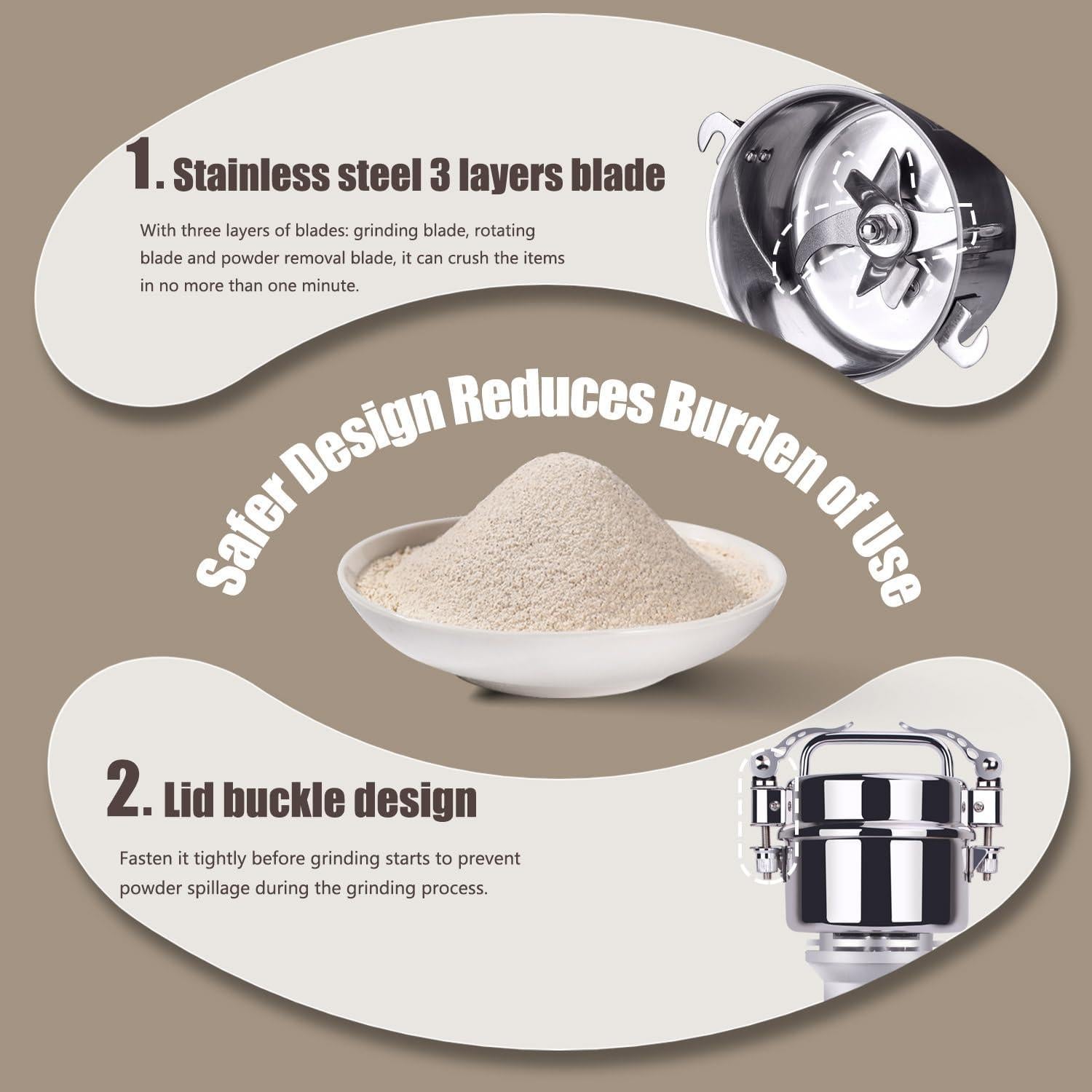 Molino de Granos Eléctrico Greatrue 150g Acero Inoxidable