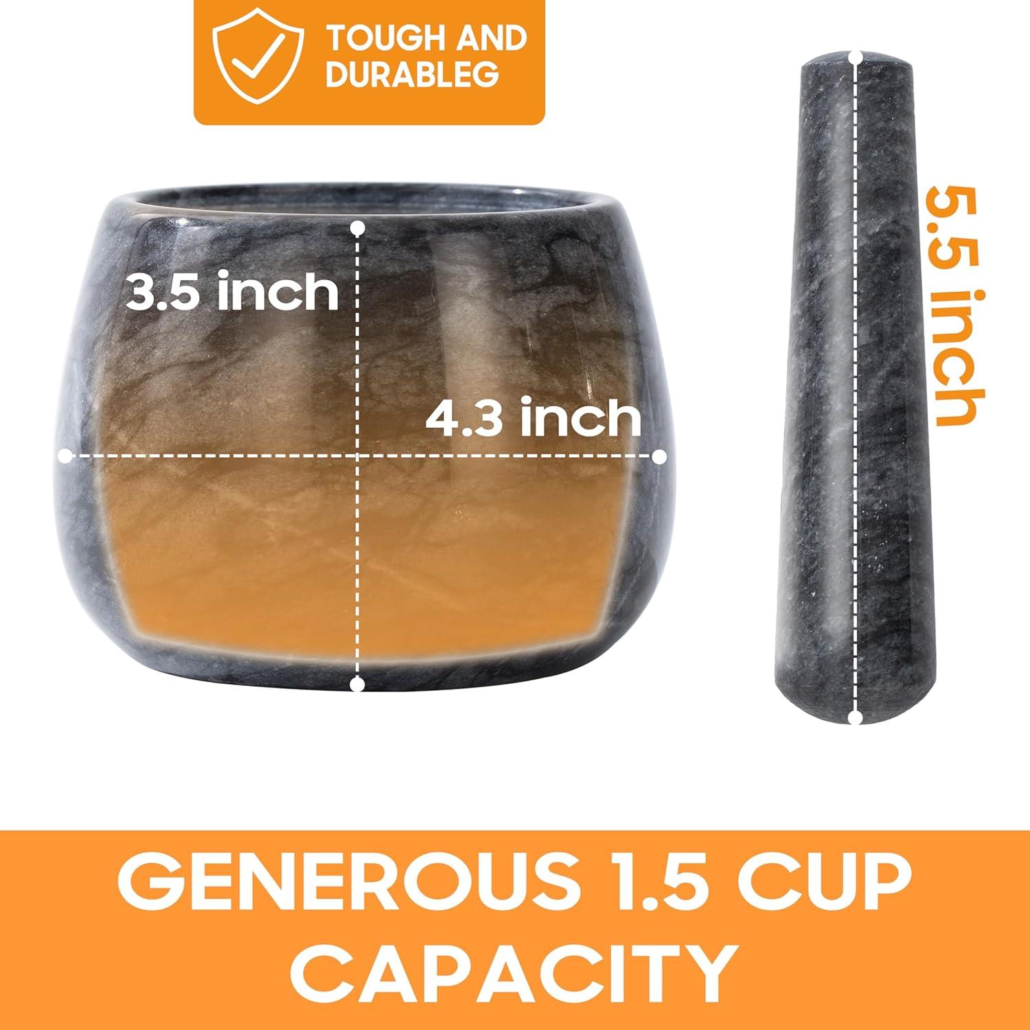 Mortero y Maja de Mármol Natural FasolaHome 1.5 Tazas