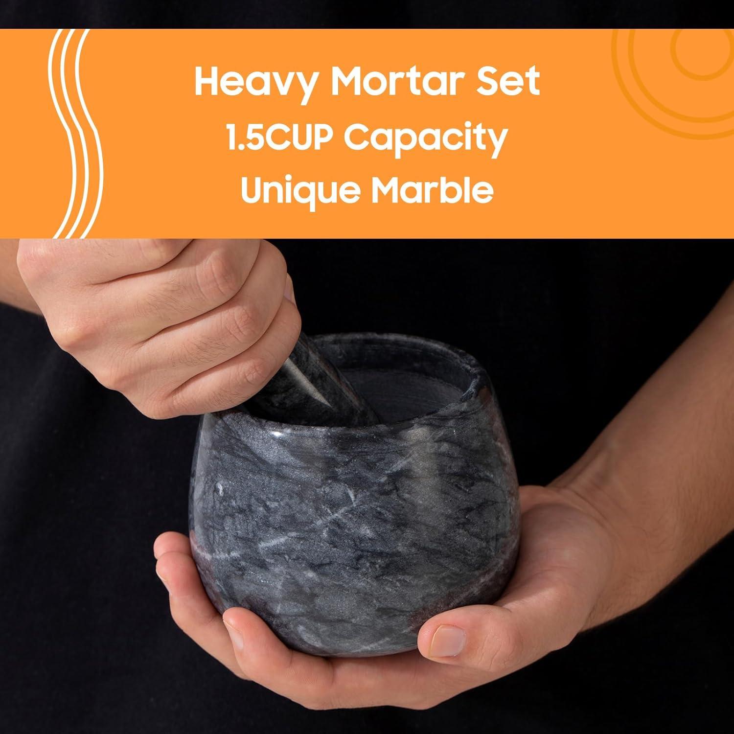 Mortero y Maja de Mármol Natural FasolaHome 1.5 Tazas