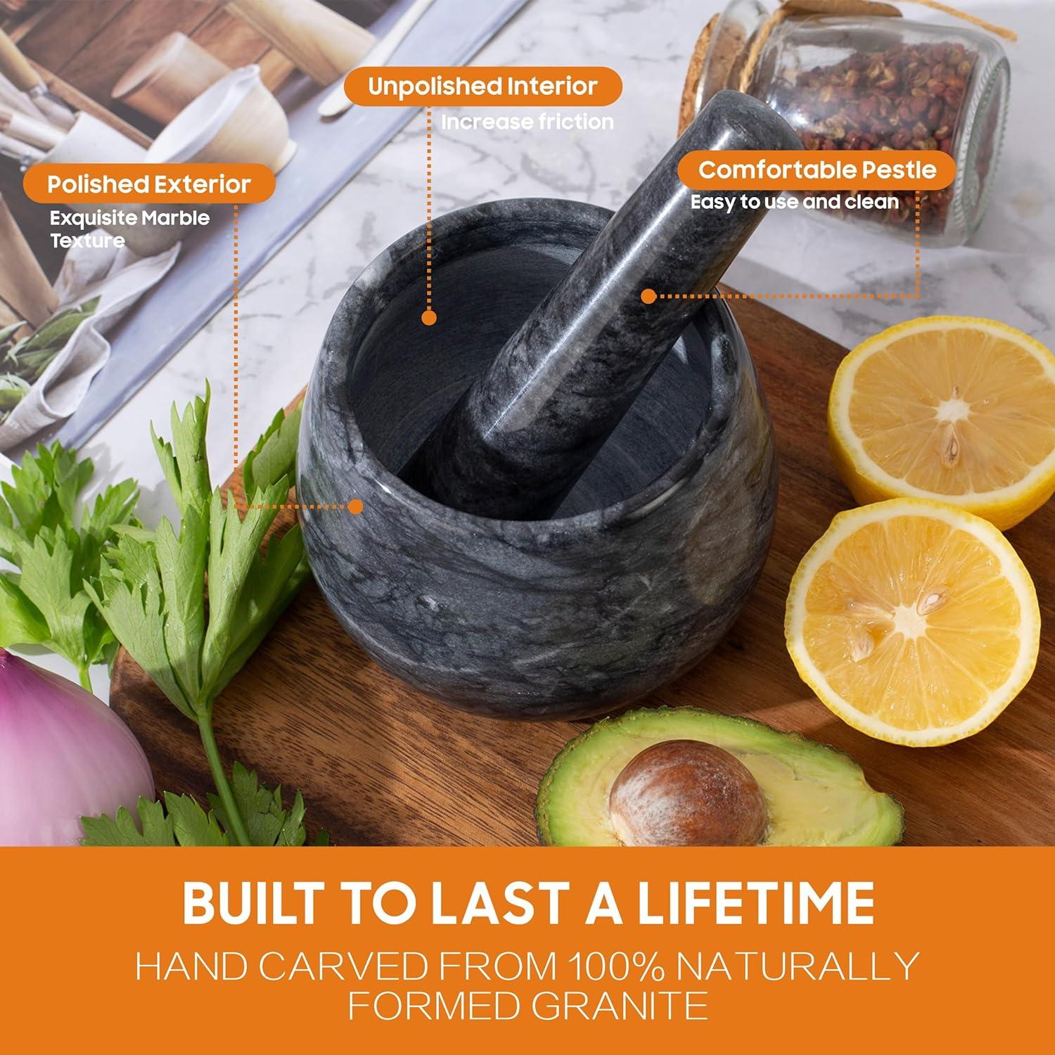 Mortero y Maja de Mármol Natural FasolaHome 1.5 Tazas