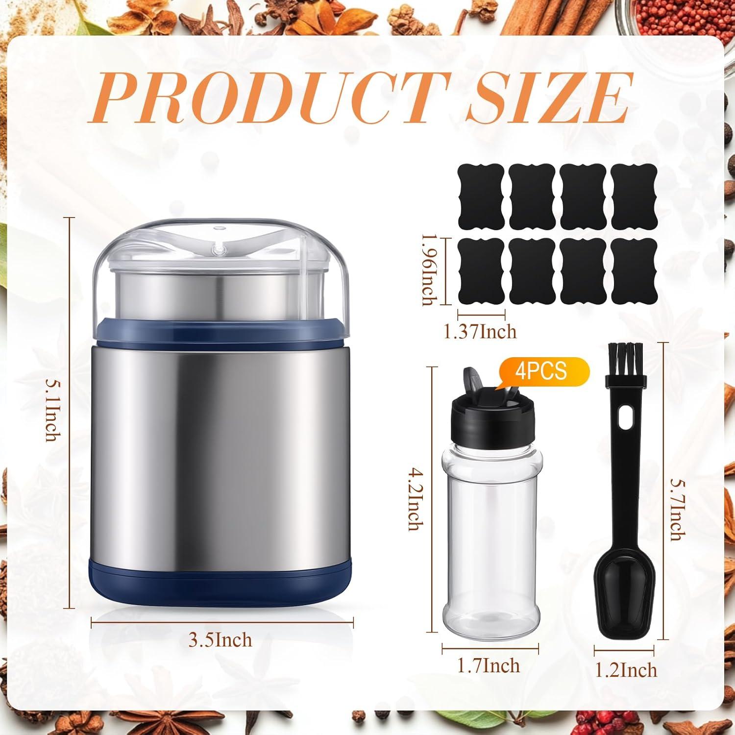 Kit Molinillo de Especias Eléctrico Wovnet 200W 1.7oz con 4 Botellas