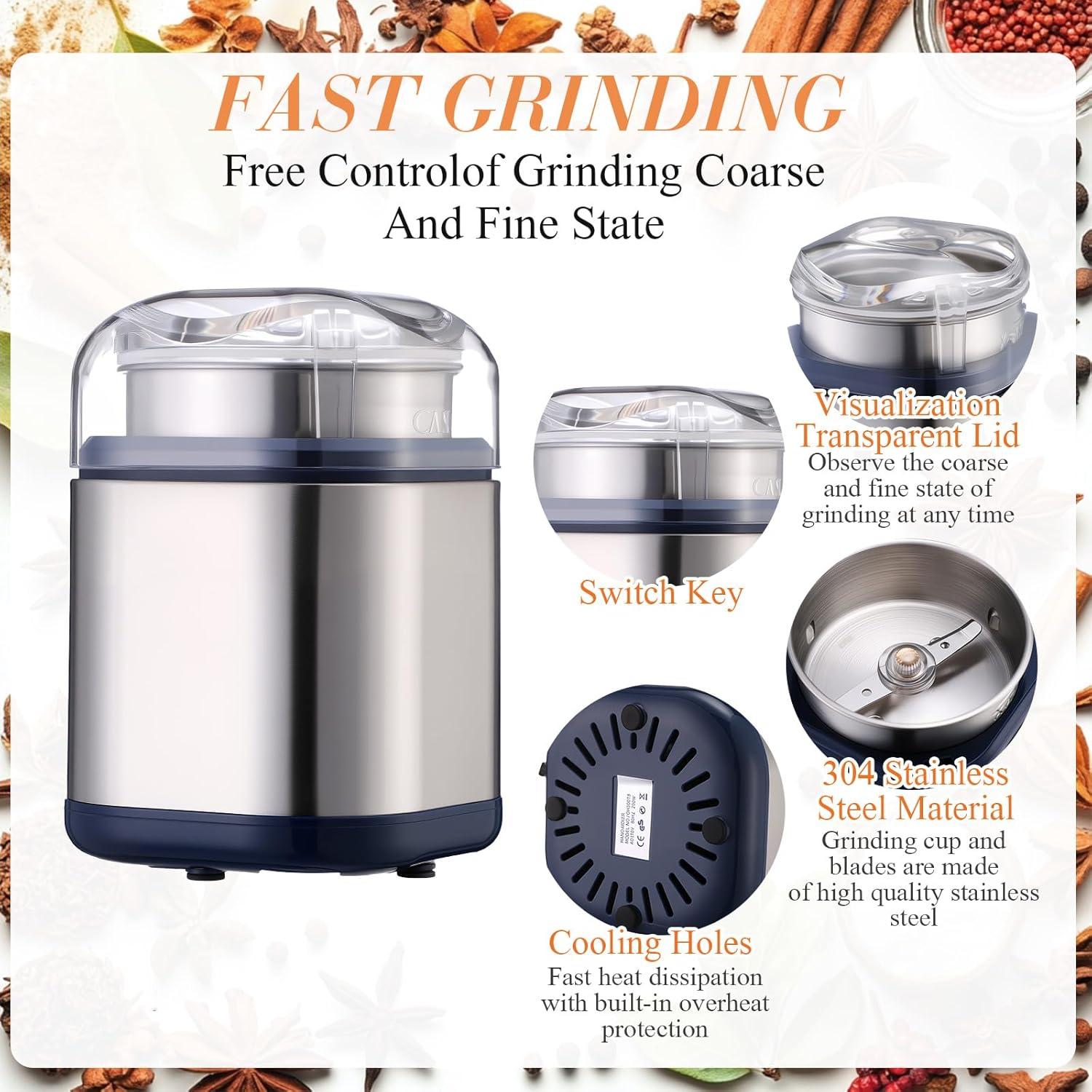 Kit Molinillo de Especias Eléctrico Wovnet 200W 1.7oz con 4 Botellas