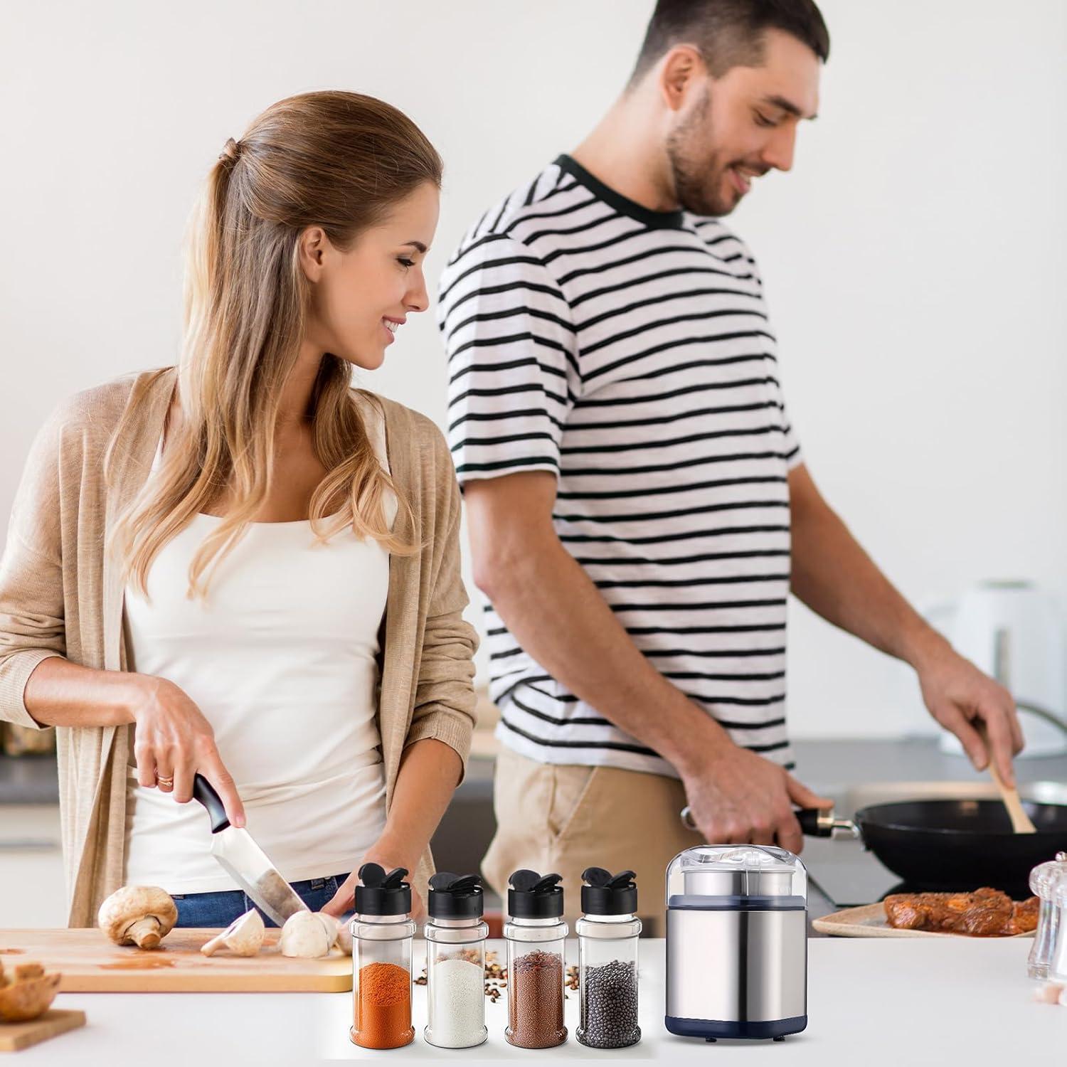 Kit Molinillo de Especias Eléctrico Wovnet 200W 1.7oz con 4 Botellas