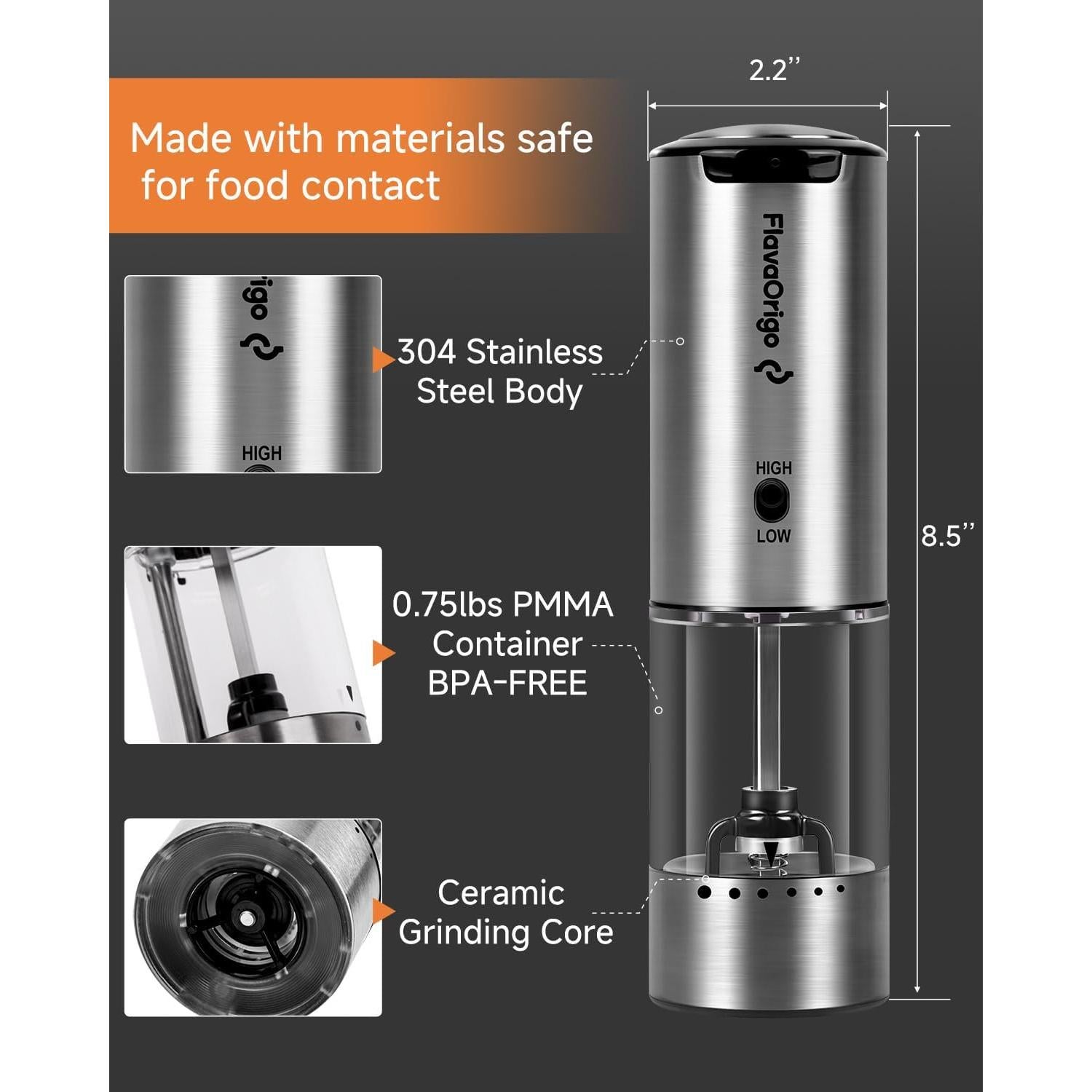 Juego de Molinillos de Sal y Pimienta Eléctrico FlavaOrigo