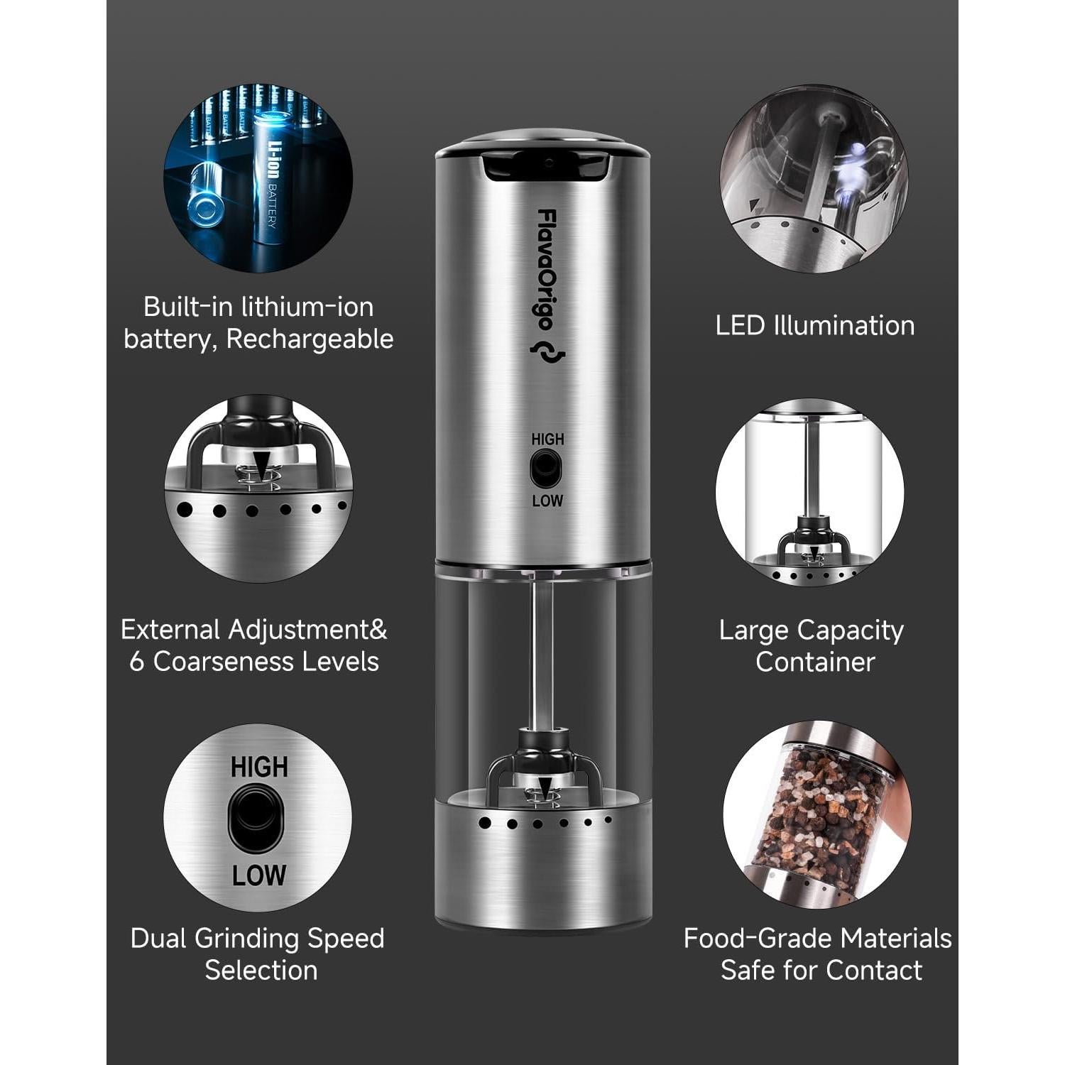 Juego de Molinillos de Sal y Pimienta Eléctrico FlavaOrigo