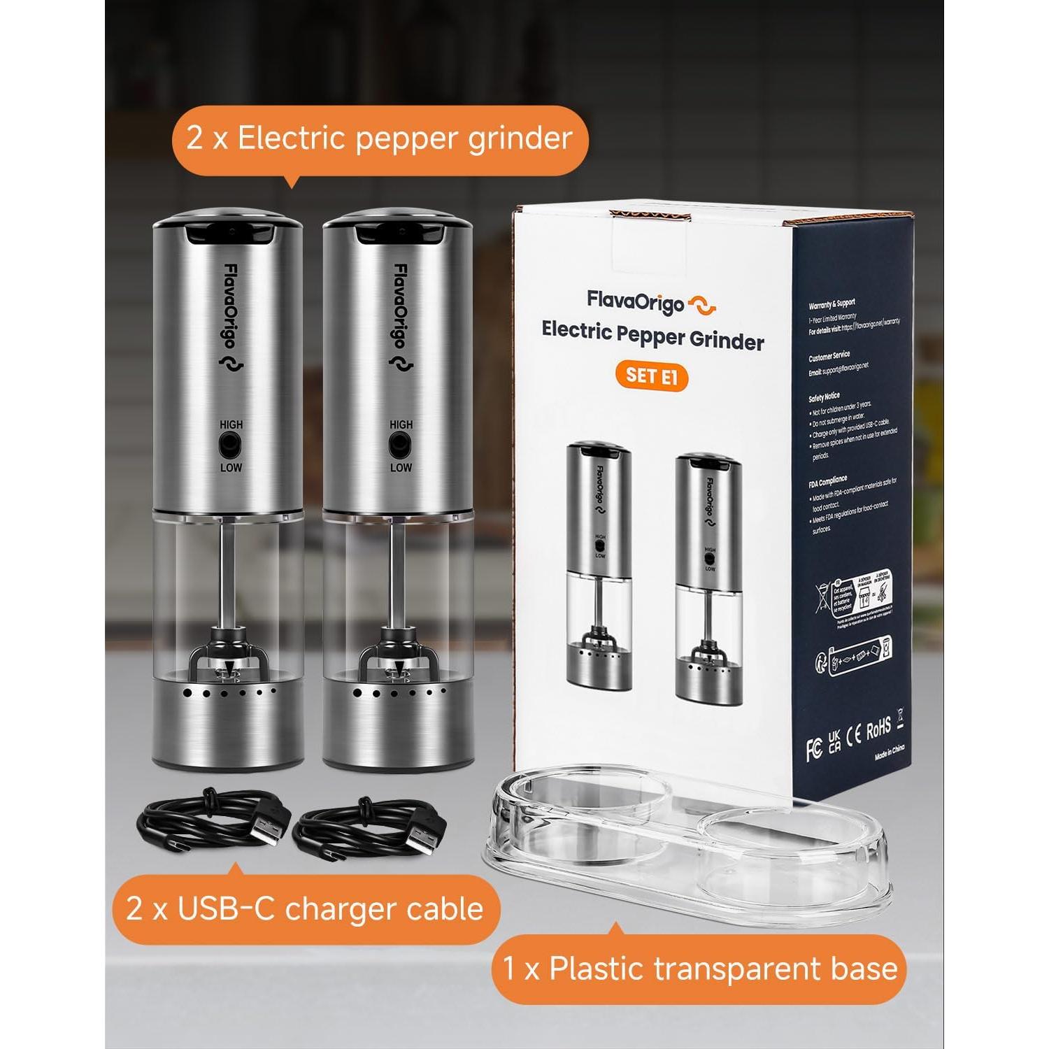 Juego de Molinillos de Sal y Pimienta Eléctrico FlavaOrigo