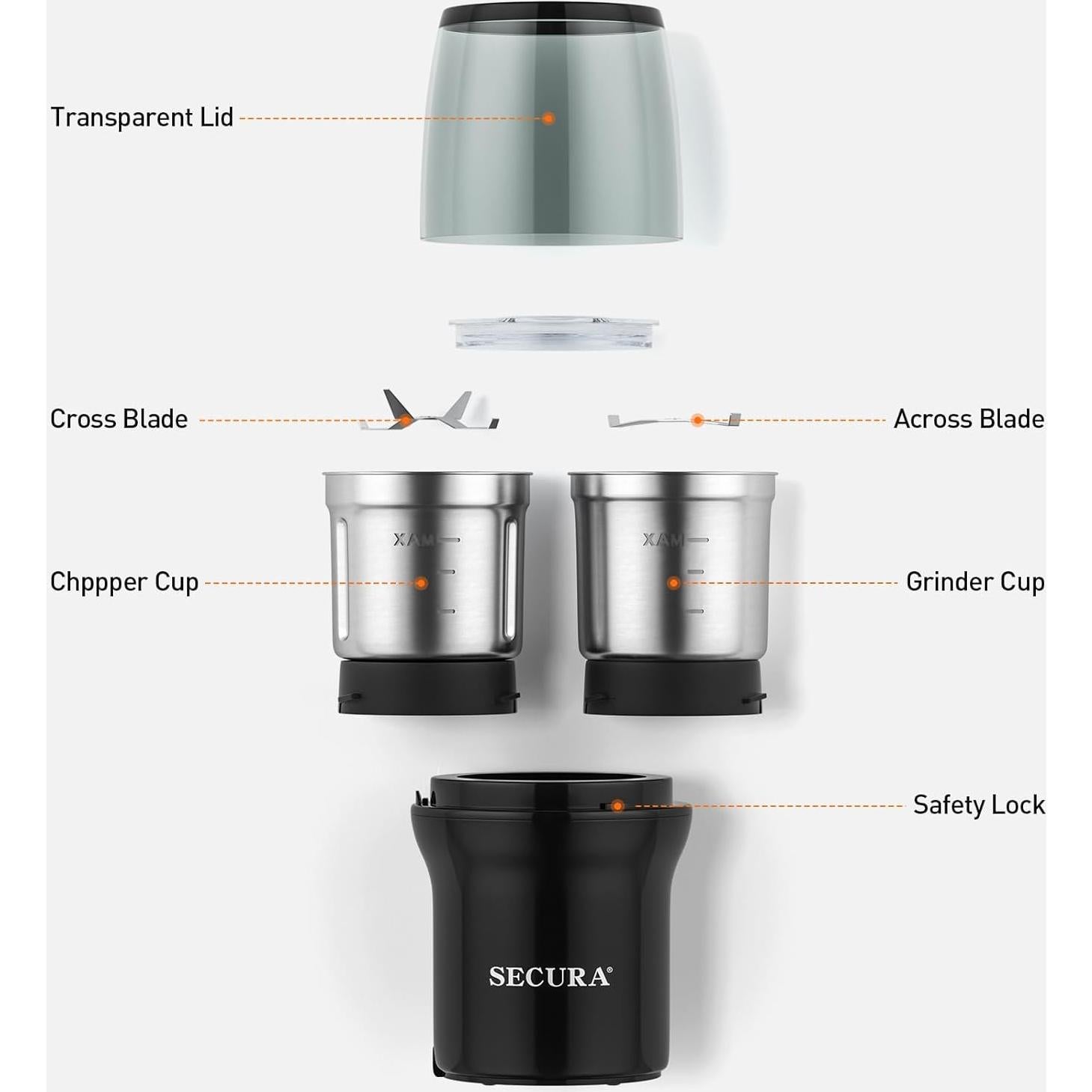 Molinillo Eléctrico de Especias Secura SP-7412, Acero Inoxidable