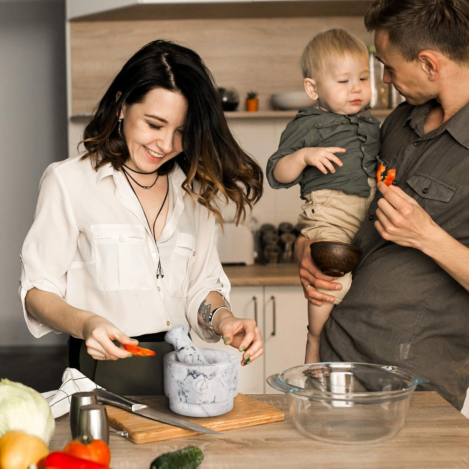 Mortero y Maja de Mármol Blanco Laevo - 2.1 Tazas, 13.97 cm