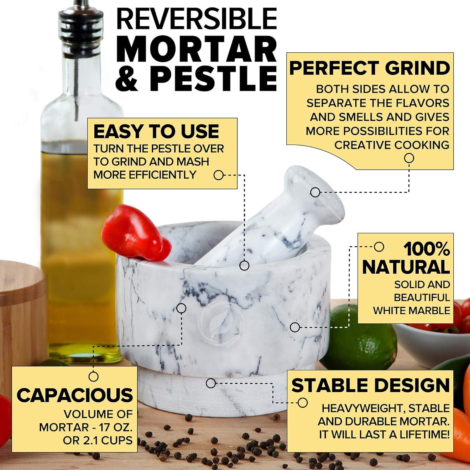 Mortero y Maja de Mármol Blanco Laevo - 2.1 Tazas, 13.97 cm