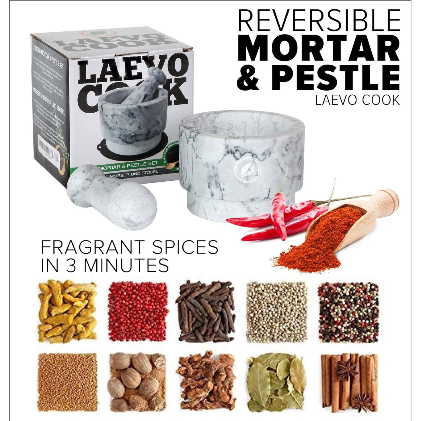 Mortero y Maja de Mármol Blanco Laevo - 2.1 Tazas, 13.97 cm