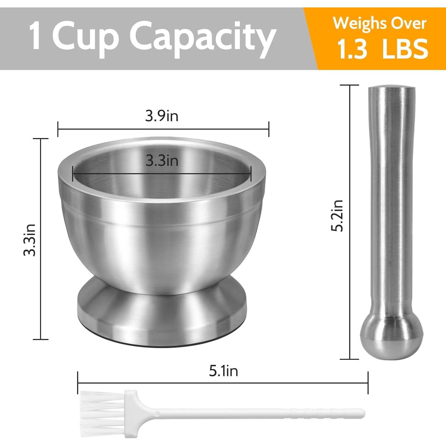 Mortero y Maja Sopito Acero Inoxidable 18/8 Antideslizante