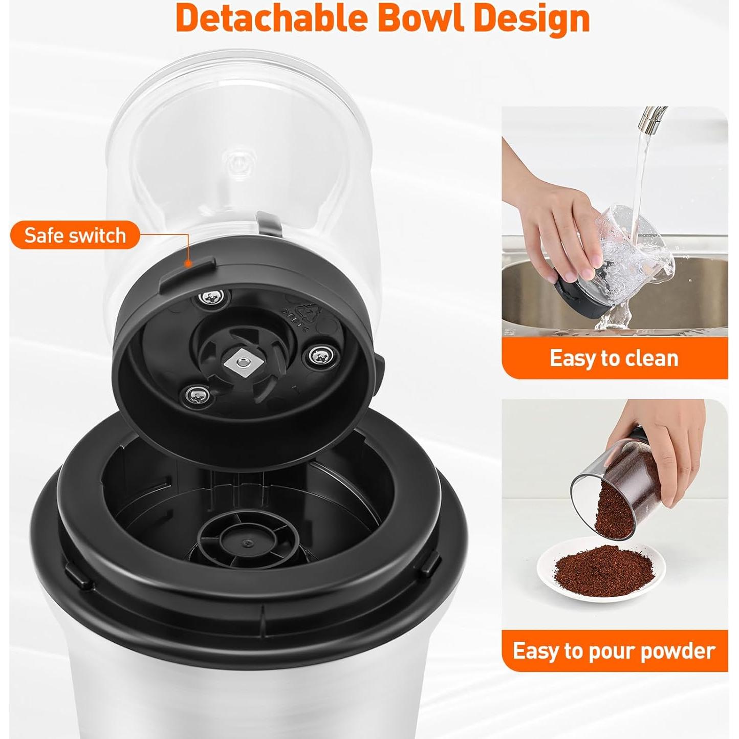 Molino de Café Secura Eléctrico 200W con 2 Tazones de Vidrio