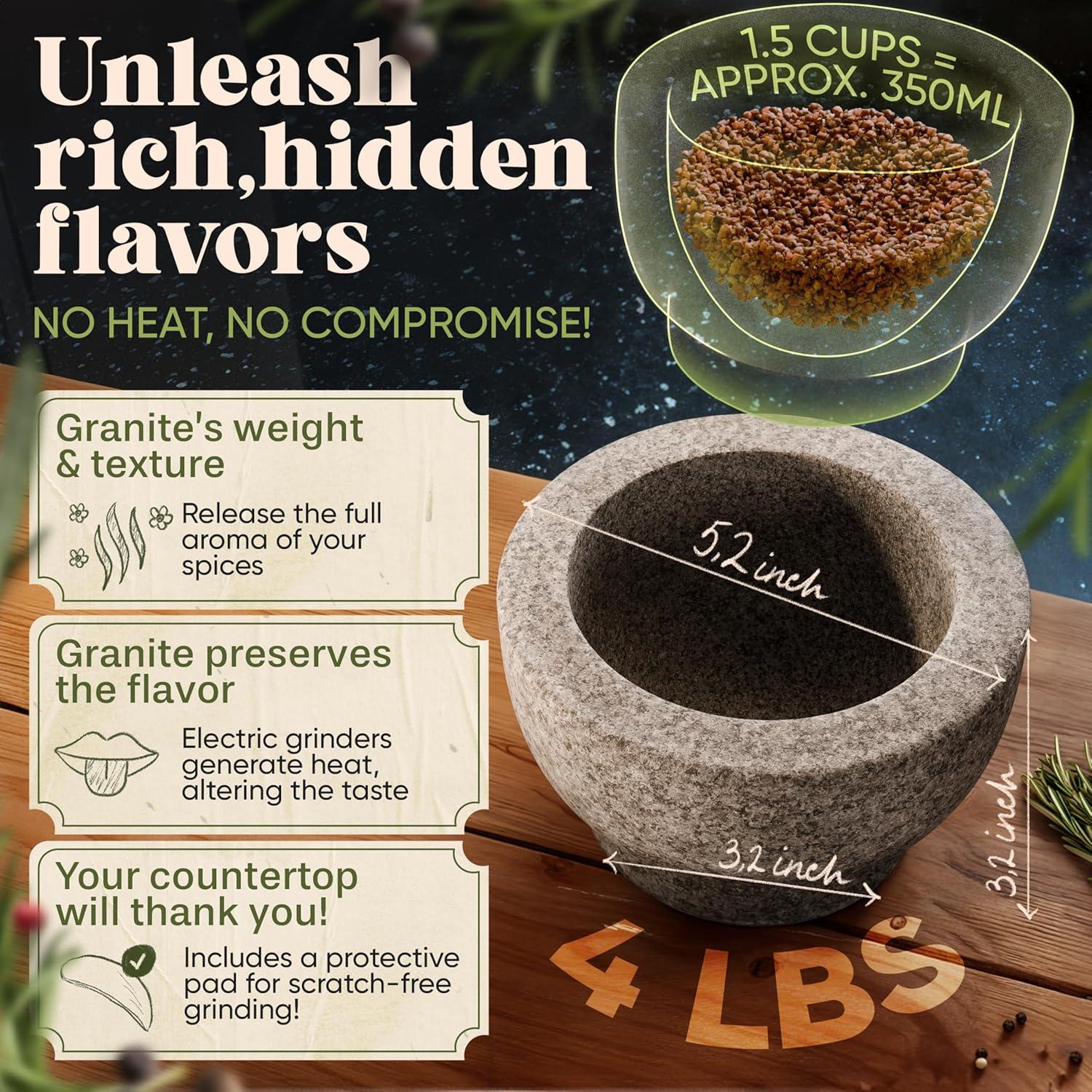 Juego de Mortero y Mano de Mortero ChefSofi 1.5 Tazas Granito